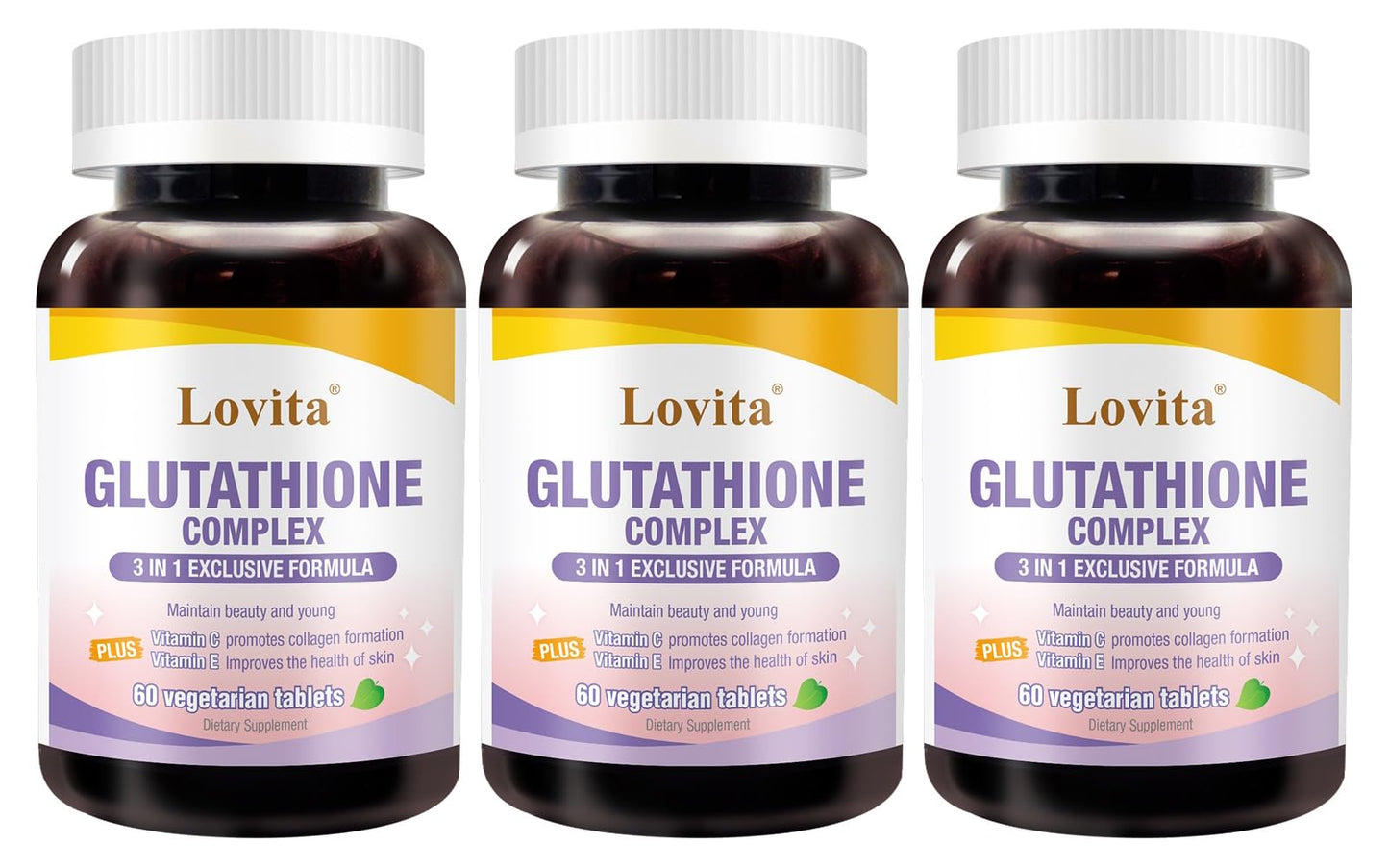 LOVITA Glutathione Complex 500mg for Radiant Skin & Immunity Support, 180 Tablets