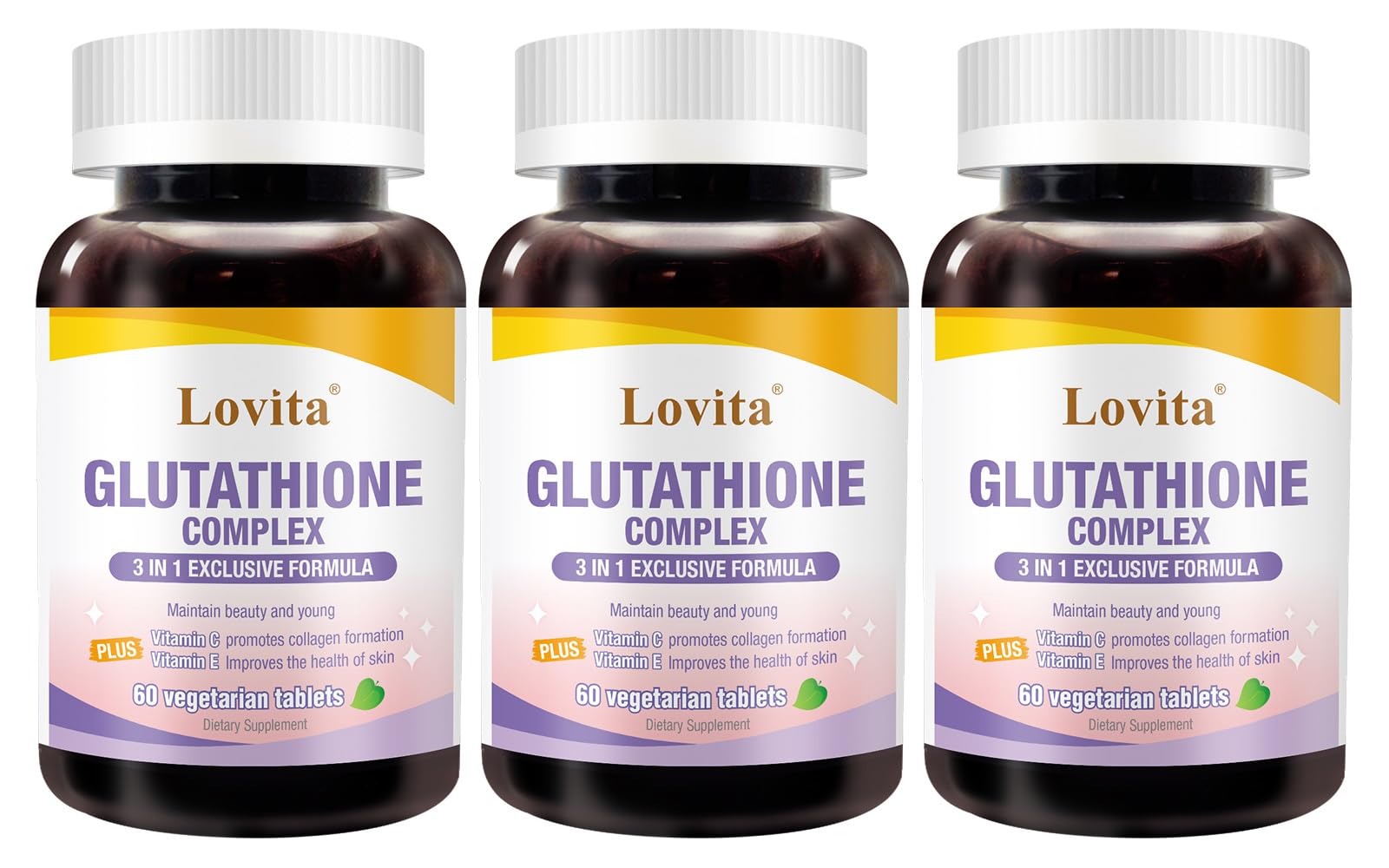 LOVITA Glutathione Complex 500mg for Radiant Skin & Immunity Support, 180 Tablets