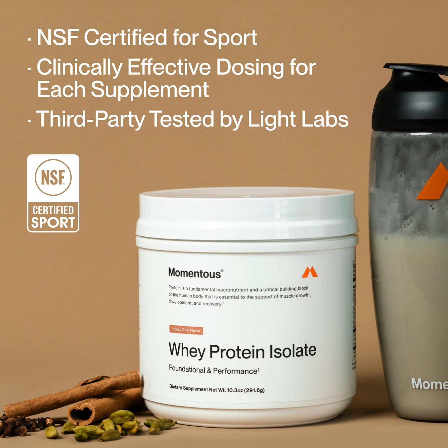Momentous Essential Grass-Fed Whey Protein Powder - Spiced Chai, 12 Servings