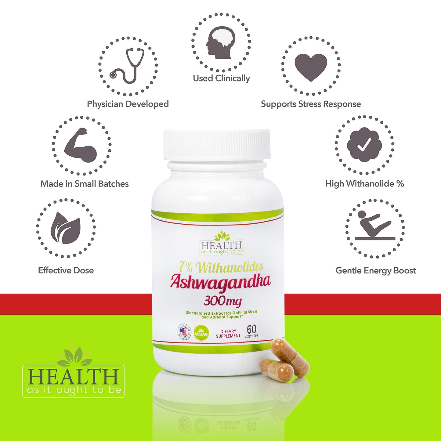 Health As It Ought To Be Ashwagandha 7% 300mg Adaptogen, 60 Capsules