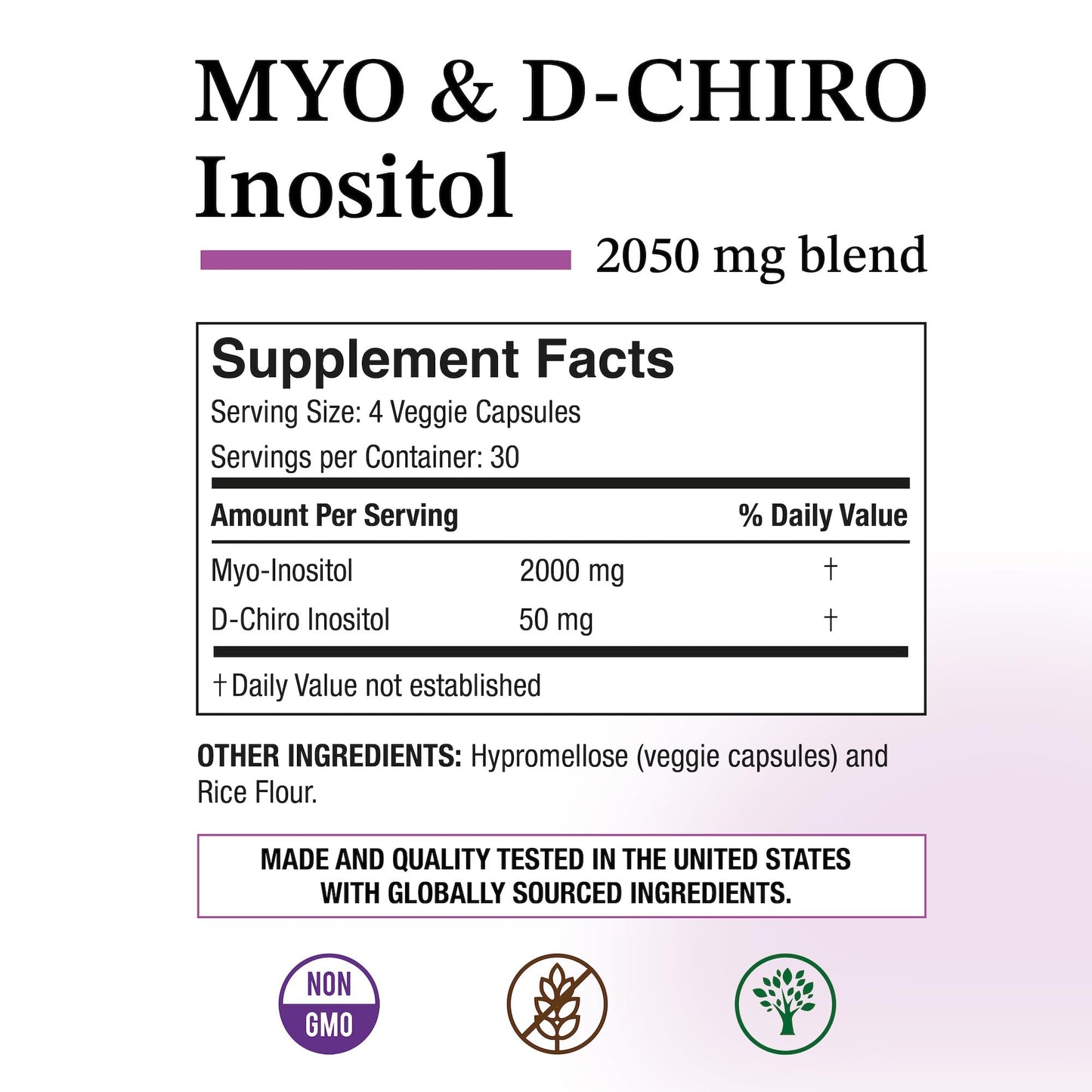 P Puregen Labs Inositol Supplement Myo Inositol & D-Chiro Inositol 2050mg Capsule 120