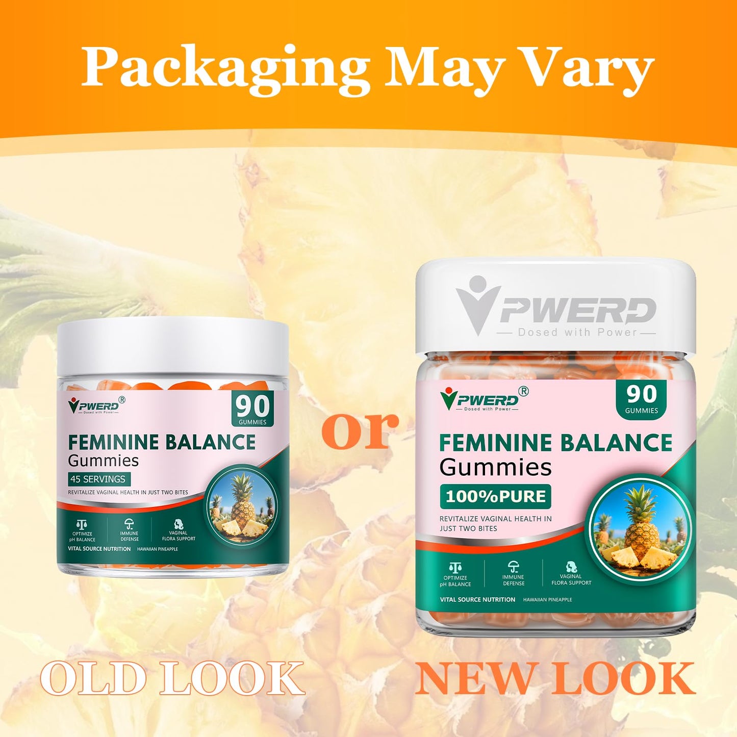 PWERD Feminine Balance Pineapple Vaginal Probiotics Gummies for Women, 180 Gummies