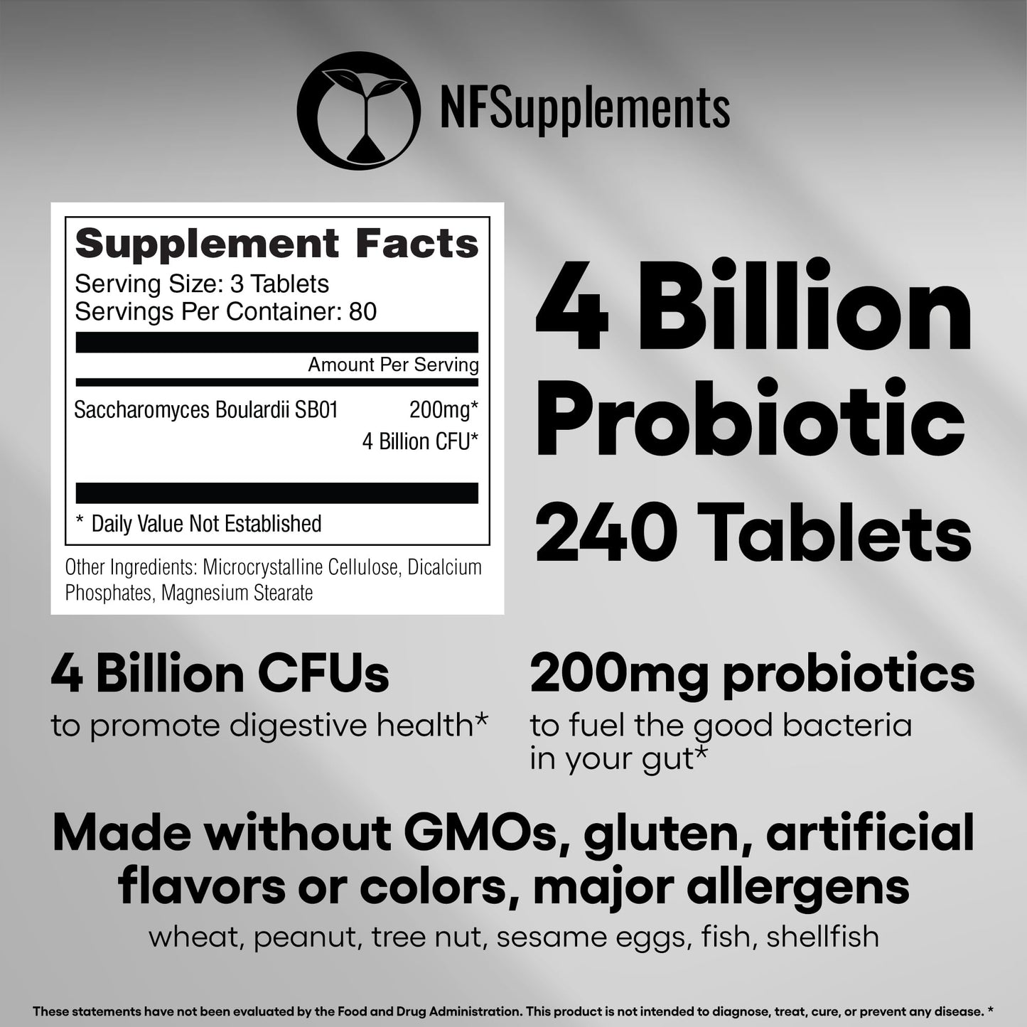Natural Foundation Supplements Saccharomyces Boulardii Probiotic Supplement 4 Billion CFU Tablet 240 Count