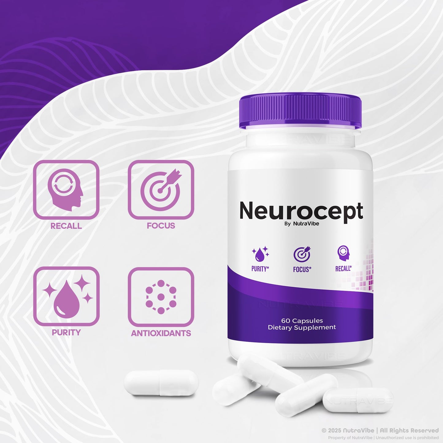 NutraVibe Neurocept Brain Supplement and Concentration Support Formula Capsule 120 Count