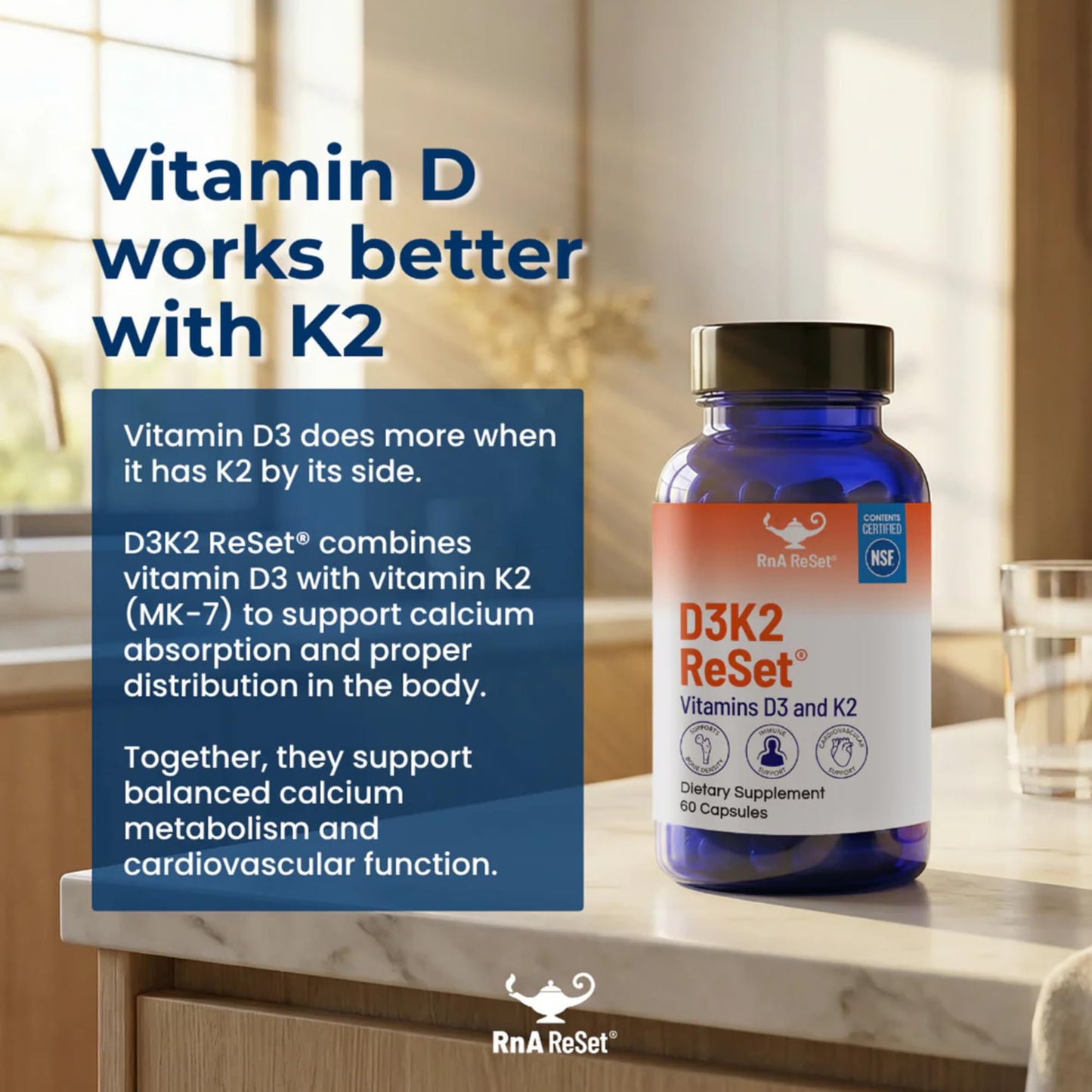 RnA ReSet D3K2 Reset - Vitamin D3 Vitamin K2 Supplement Capsule 1
