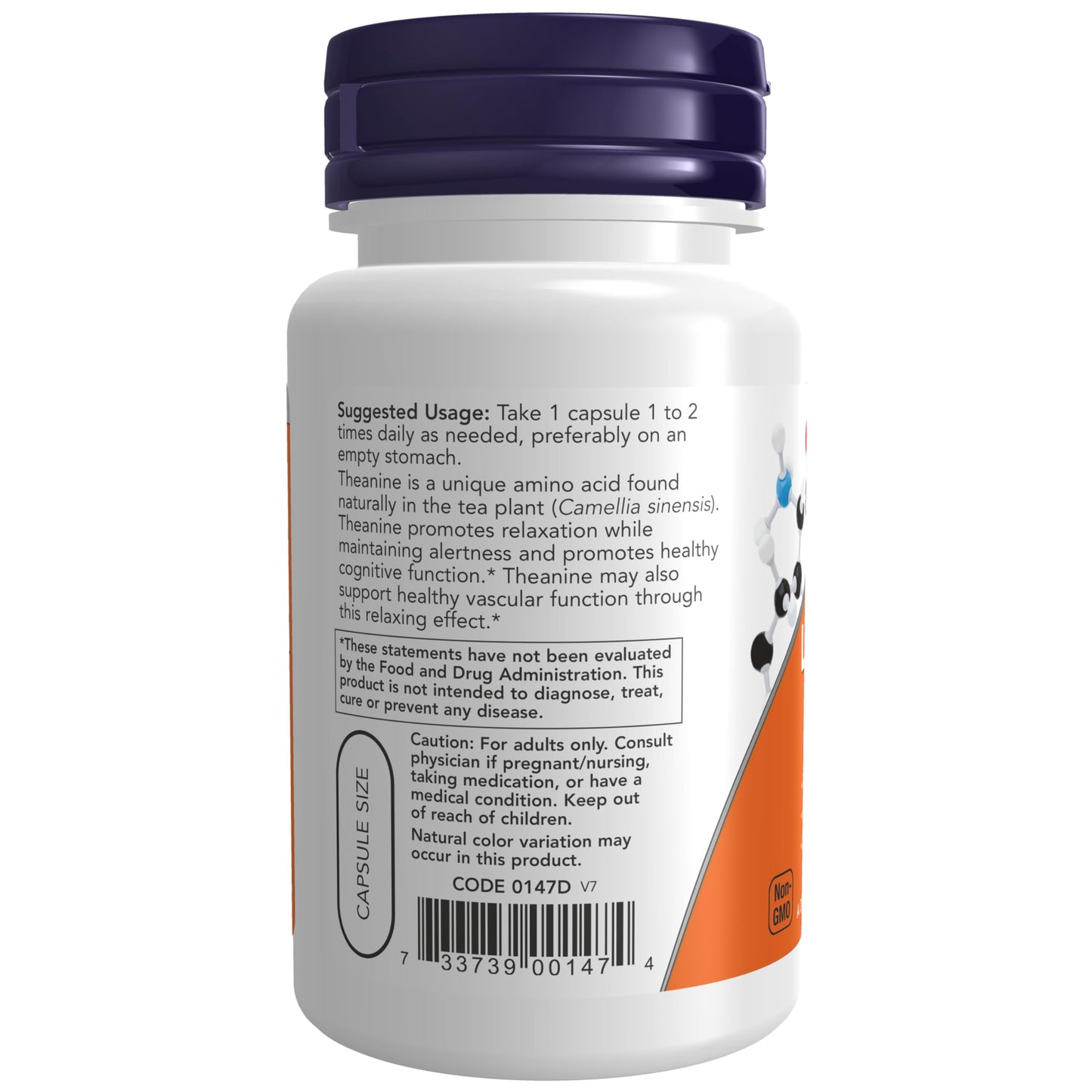 NOW Foods L-Theanine 200 mg with Inositol, 60 Capsules