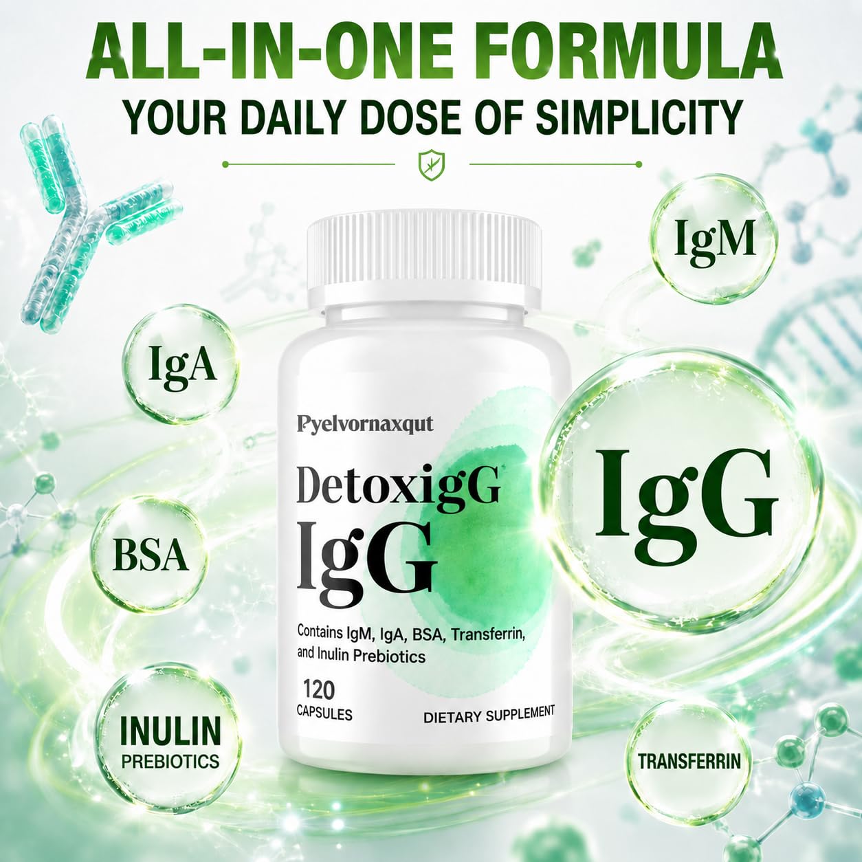 Pyelvornaxqut IgG Immunoglobulin Supplement - Bovine Colostrum Supplement Alternative - Dairy Free Bovine Immunoglobulin with IgM, IGA & Inulin Prebiotic Fiber 240 Capsules