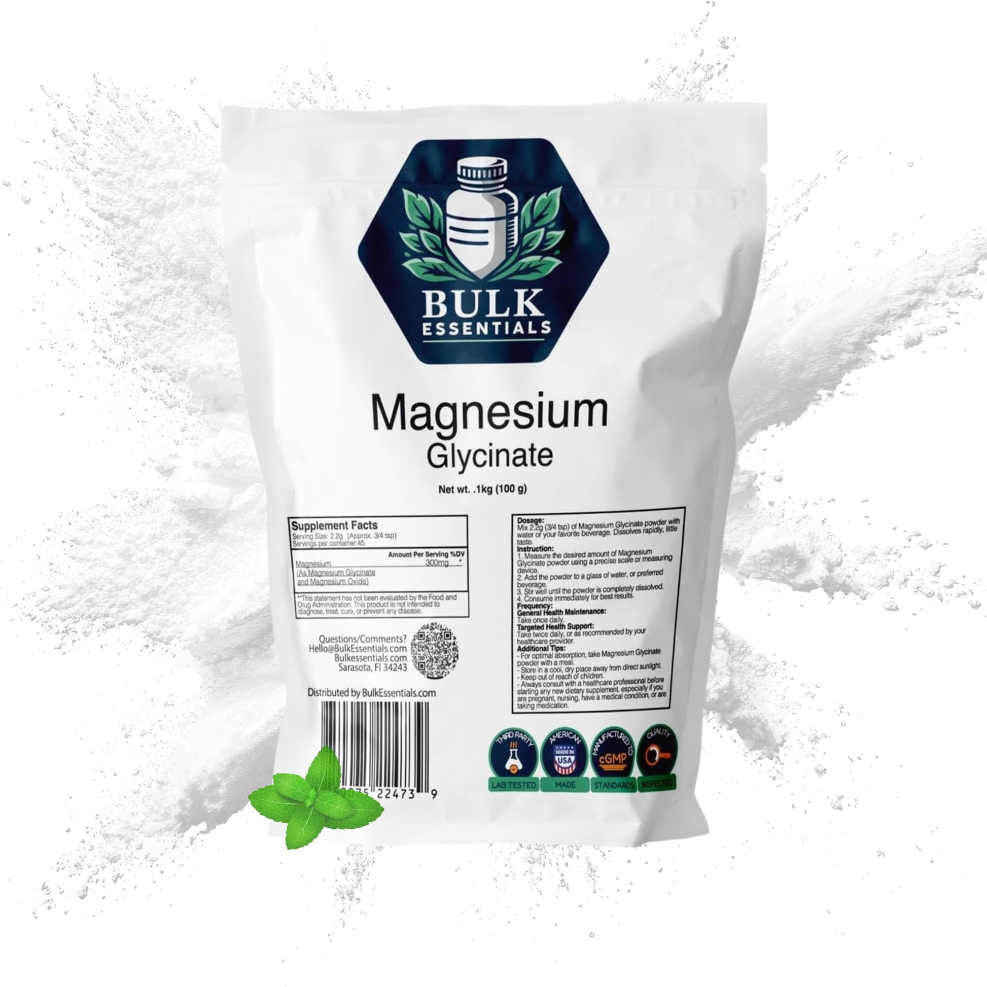 Bulk Essentials Magnesium Glycinate Powder Supplement 3.52 Ounce (Pack of 1)