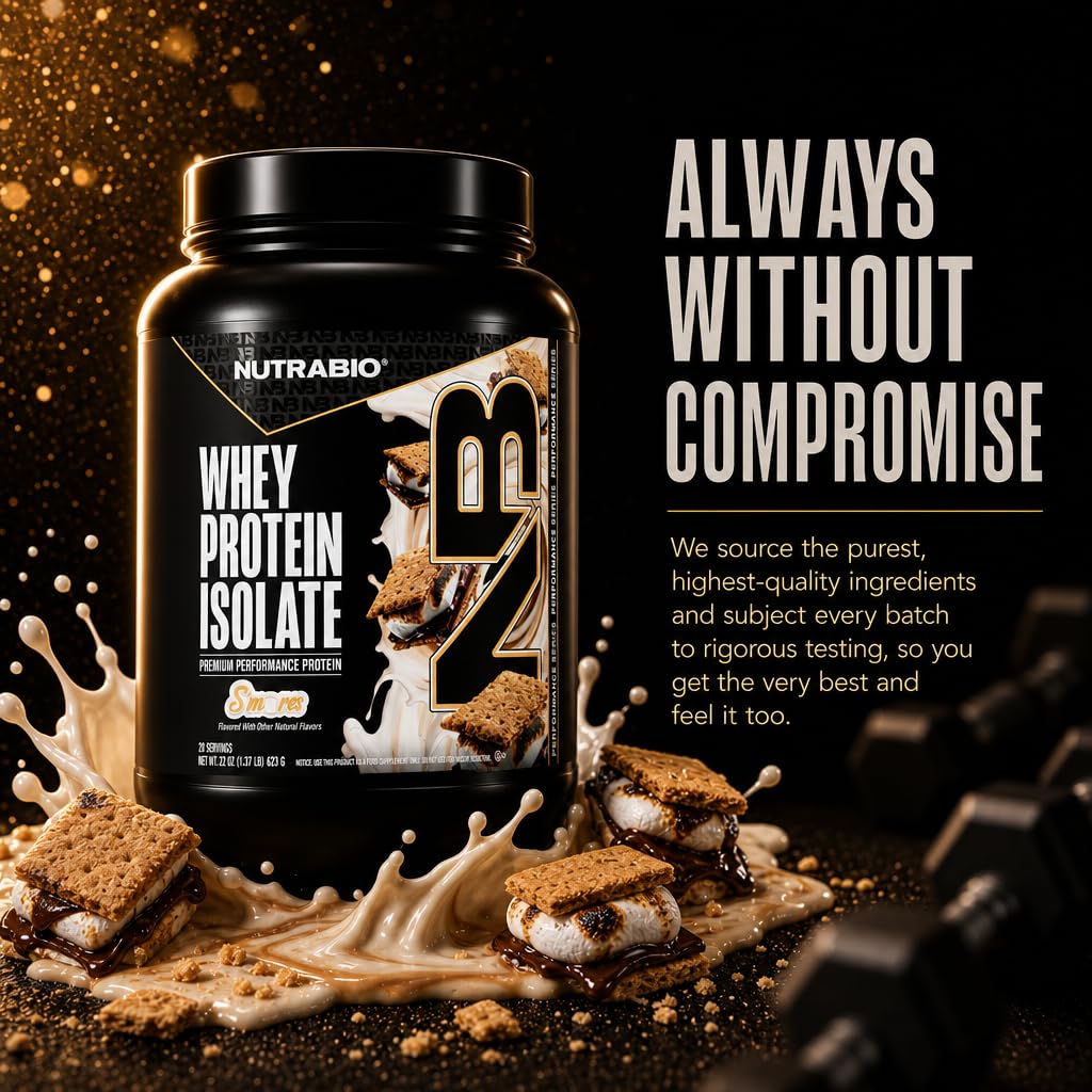 NutraBio 100% Whey Protein Isolate Protein Powder, S'Mores, 22 Servings