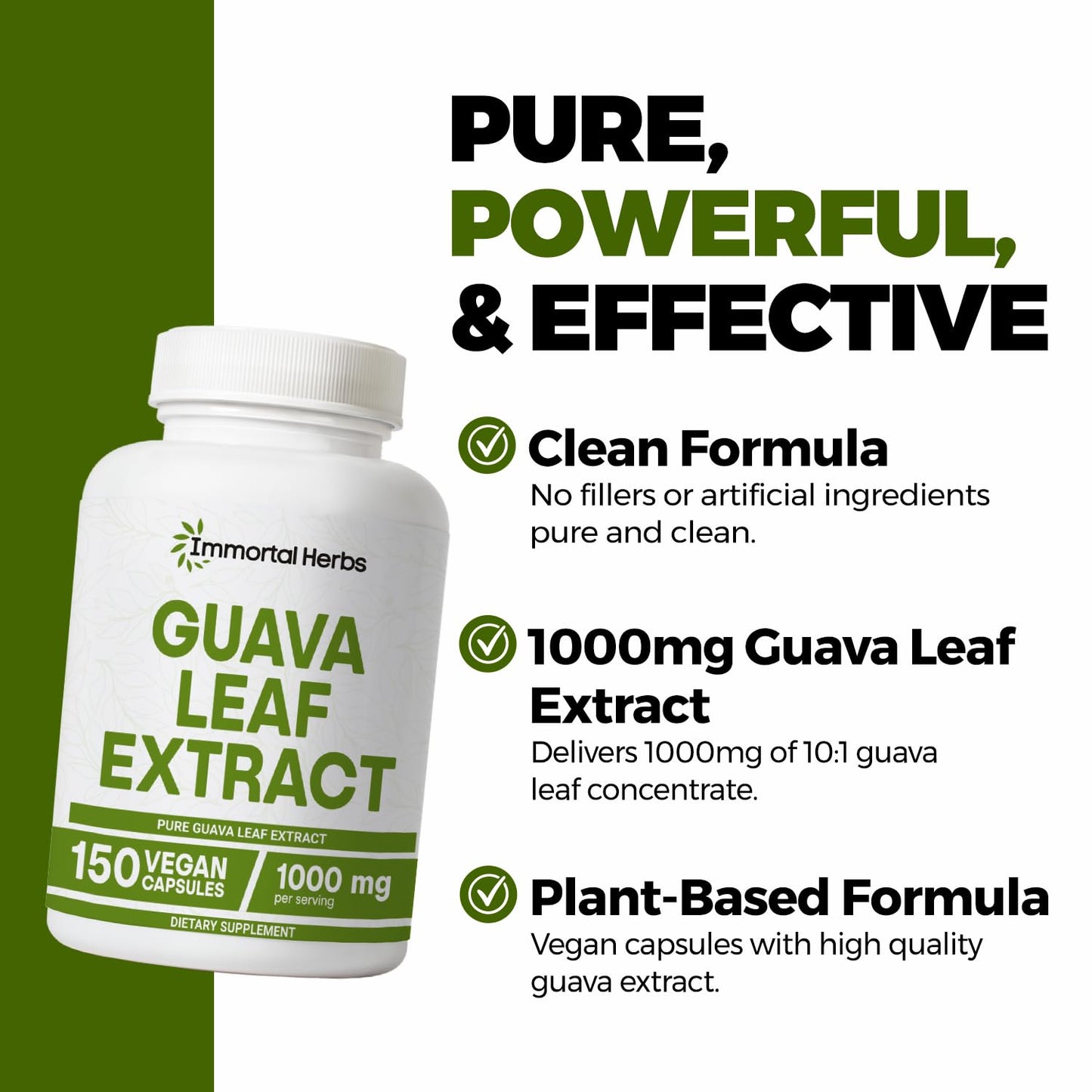 Immortal Herbs Guava Leaf Extract 1000mg 10:1 Extra Strength Capsules, 150 Count