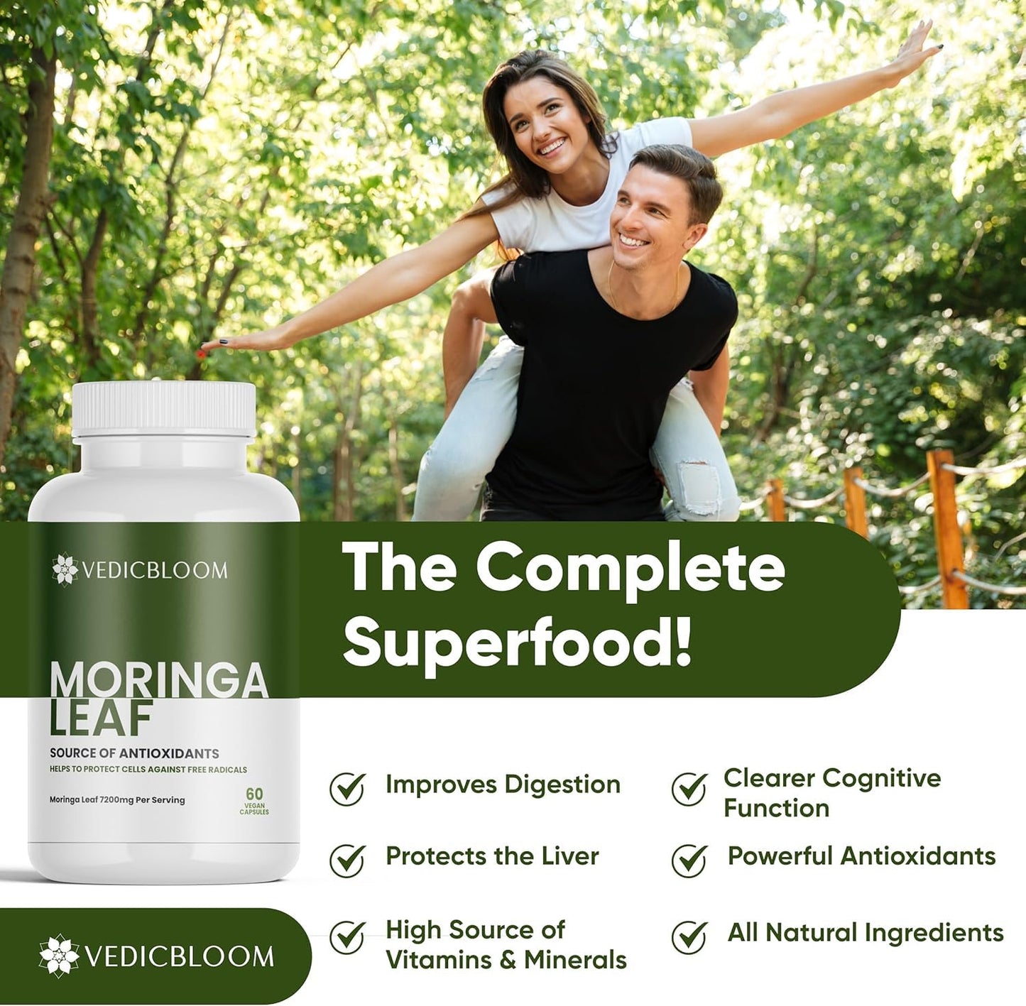 VEDICBLOOM Organic Moringa Oleifera Capsules, 60 Count