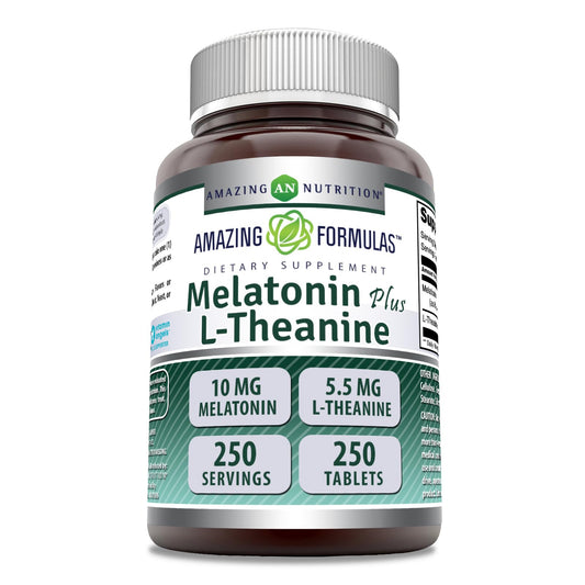 Amazing Nutrition Melatonin 10 mg Plus L-Theanine 5.5 mg Supplement Tablet 250 Tablets