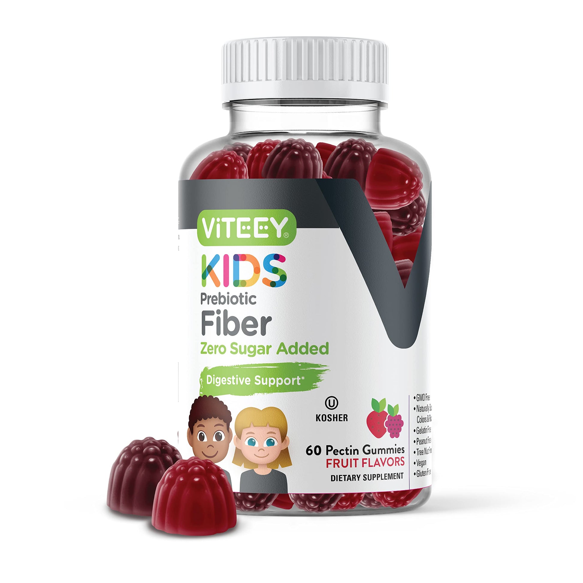 Viteey Prebiotic Kids Fiber for Constipation Relief, Digestive Health Regularity Support, Natural Weight Support, Gummy 60 Count