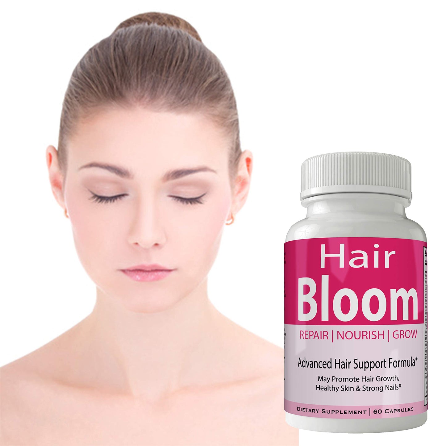 nutra4health Hair Bloom Hair Growth Pills Skin and Nails Supplement - Advanced Unique Hair Growth Vitamins and Minerals with Biotin - Gluten Free, 60 Capsules