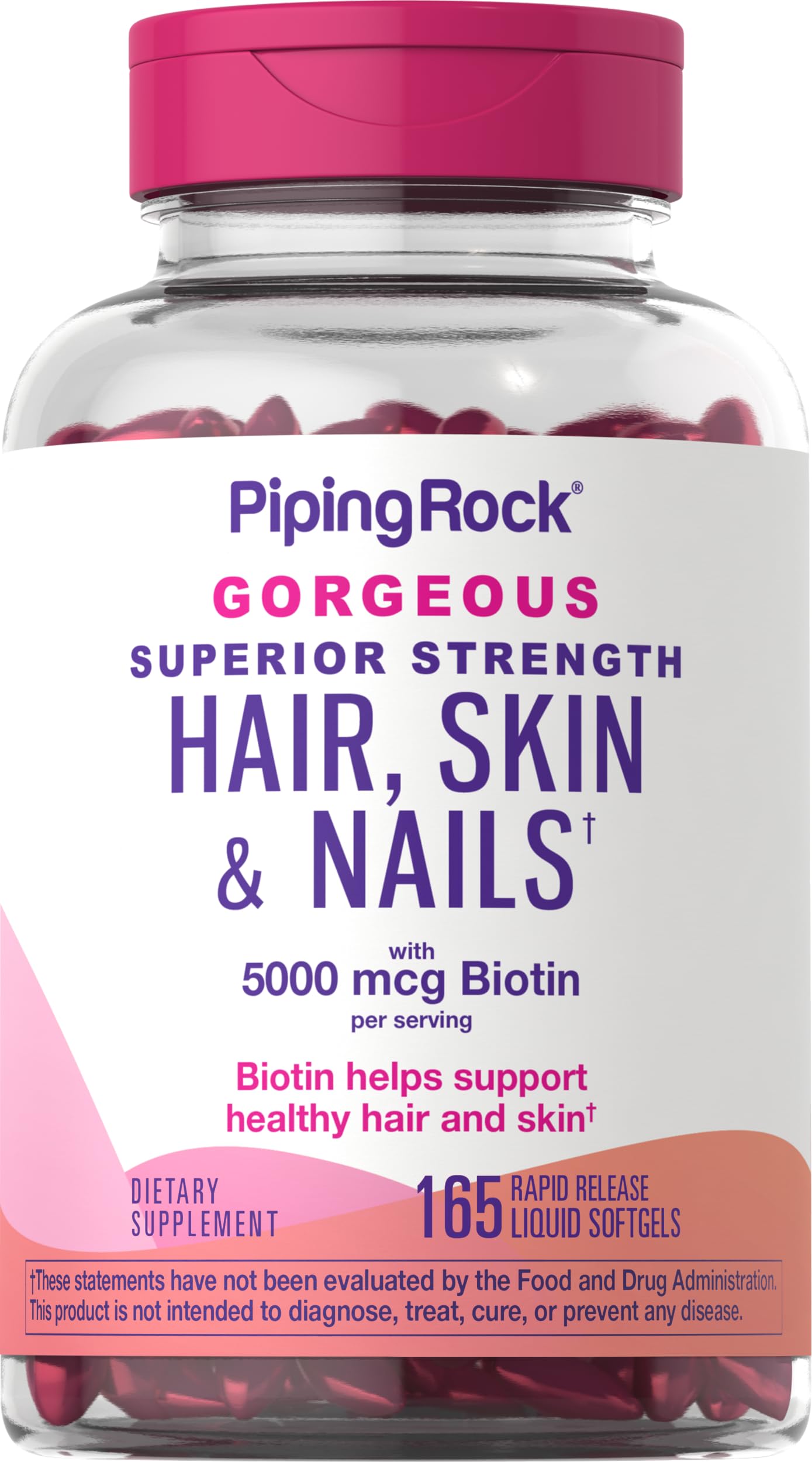 Piping Rock Hair Skin and Nails Biotin Softgels 5000 mcg, 165 Count