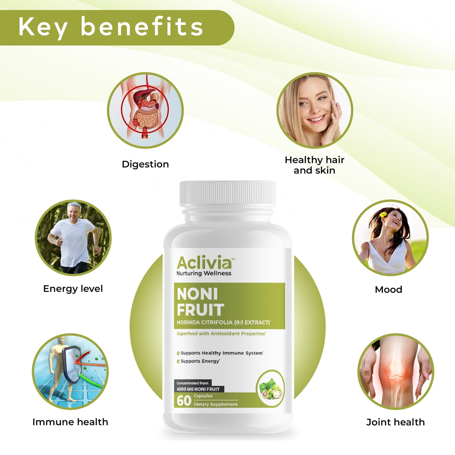 Aclivia Hawaiian Noni Fruit 4000 mg Morinda Citrifolia Supplement, 60 Capsules