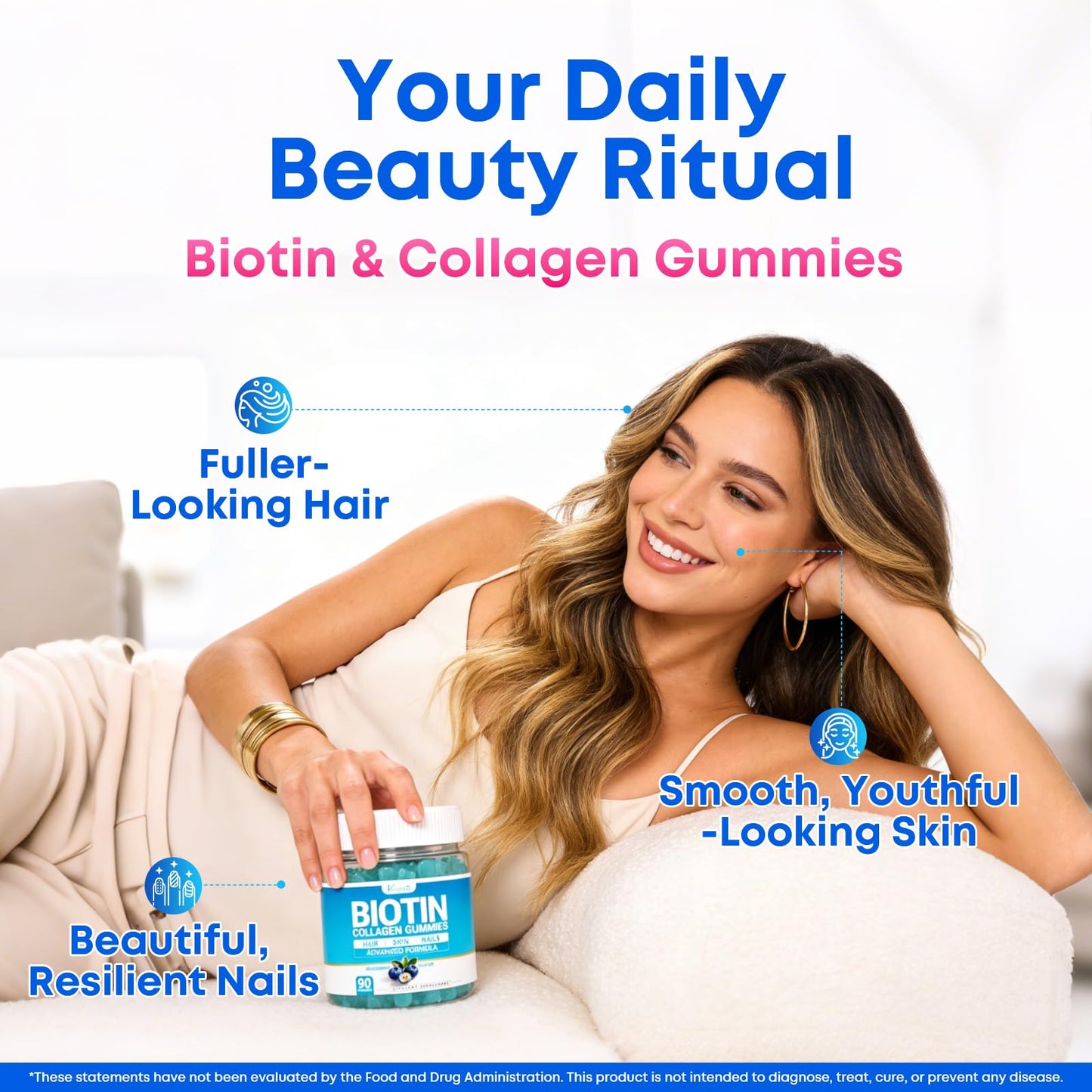 Vazatisi Biotin Gummies 15,000 mcg with Collagen & Keratin – 13-in-1 Hair Skin & Nails Gummies for Women & Men, Hair Growth, Sugar Free Non-GMO, Blueberry, 180 Gummies