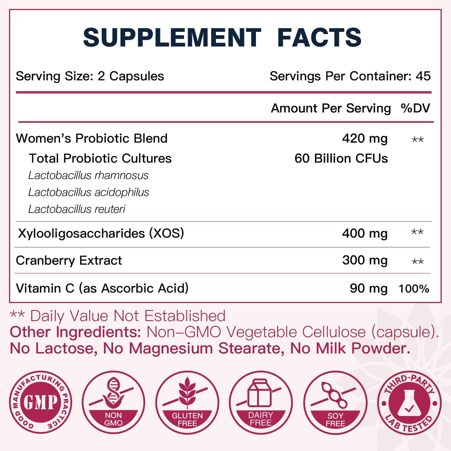DRFOSTER Vaginal Probiotics for Women pH Balance with Prebiotics & Cranberry, 90 Capsules