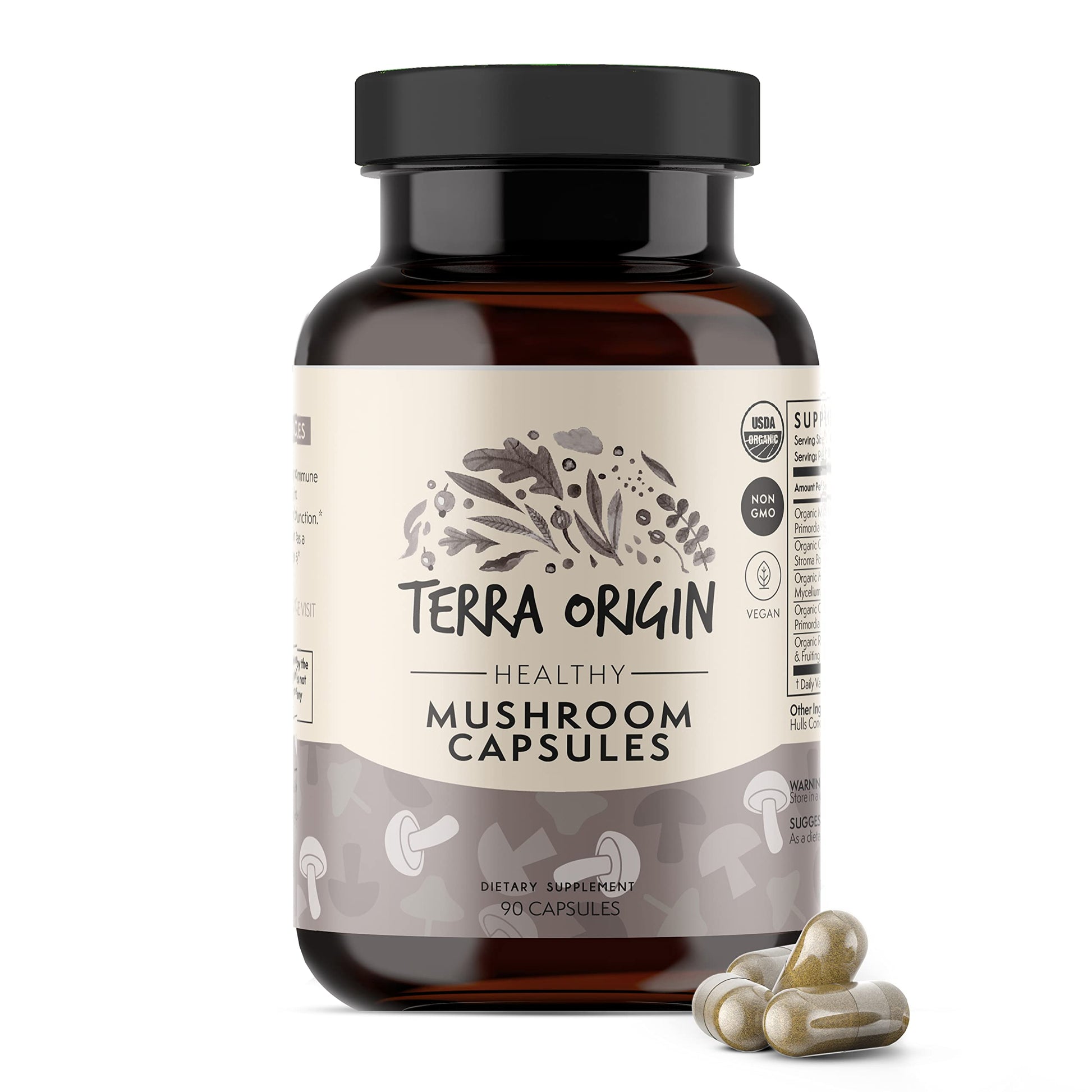 TERRA ORIGIN Healthy Mushroom Complex Supplement 90 Capsules