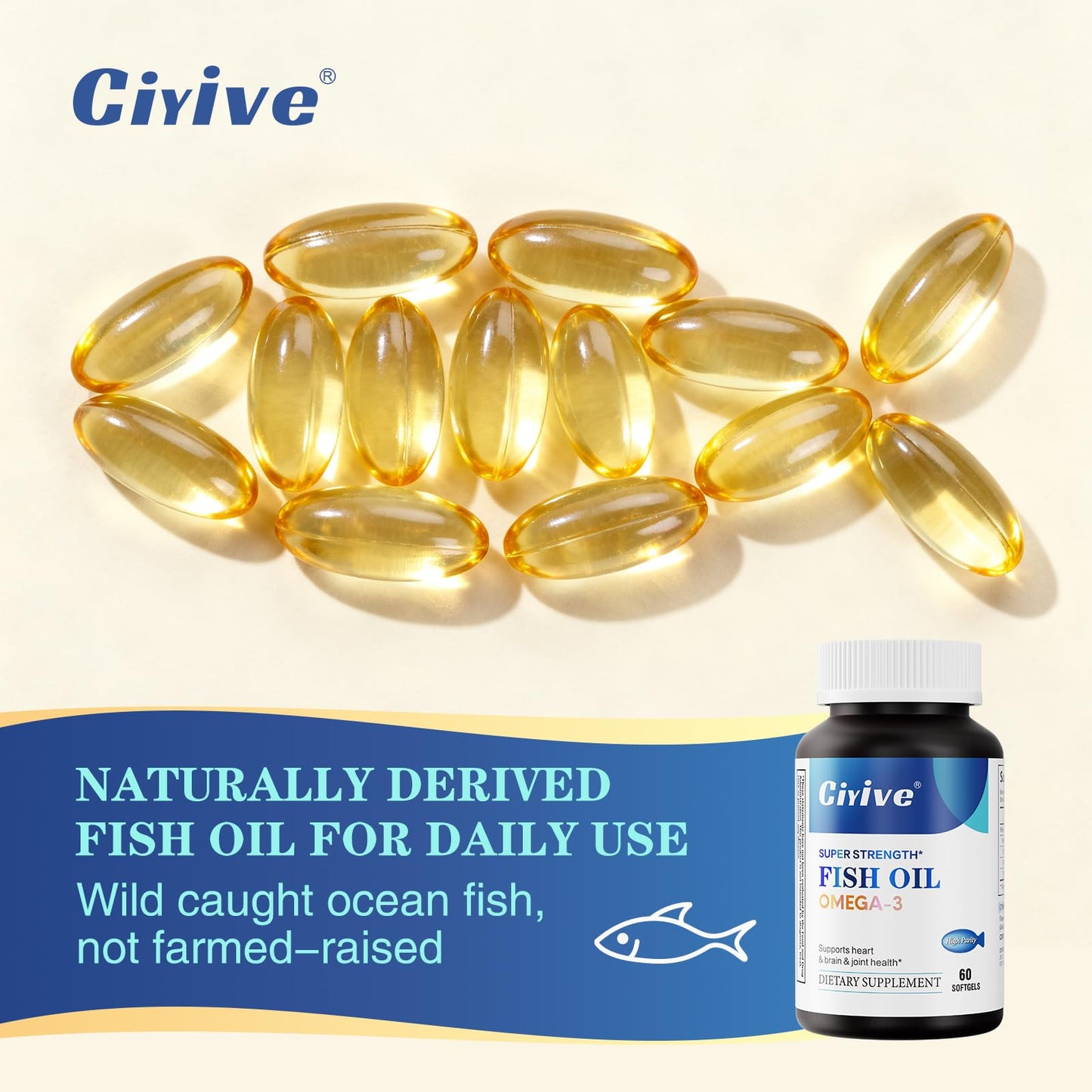 Ciyive Omega-3 Fish Oil Softgels 60 Count