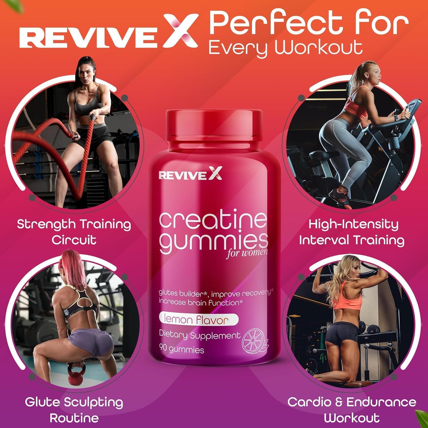 Revive X Glute Gummies Creatine 3G Lemon Drop, 90 Count