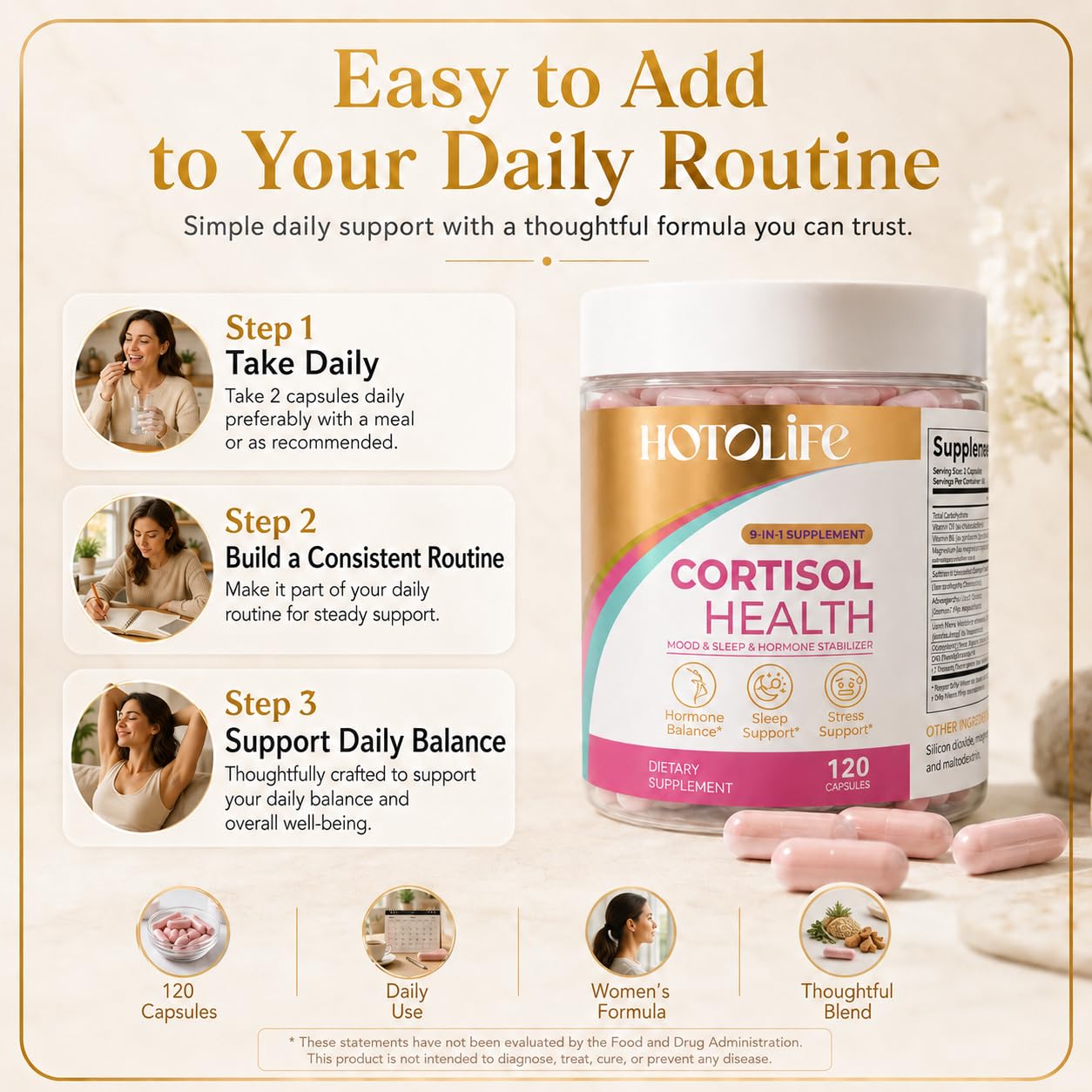 Hotolife Cortisol Supplements for Women, Cortisol Manager Cortisol Calm Gummy, 1 Gummy