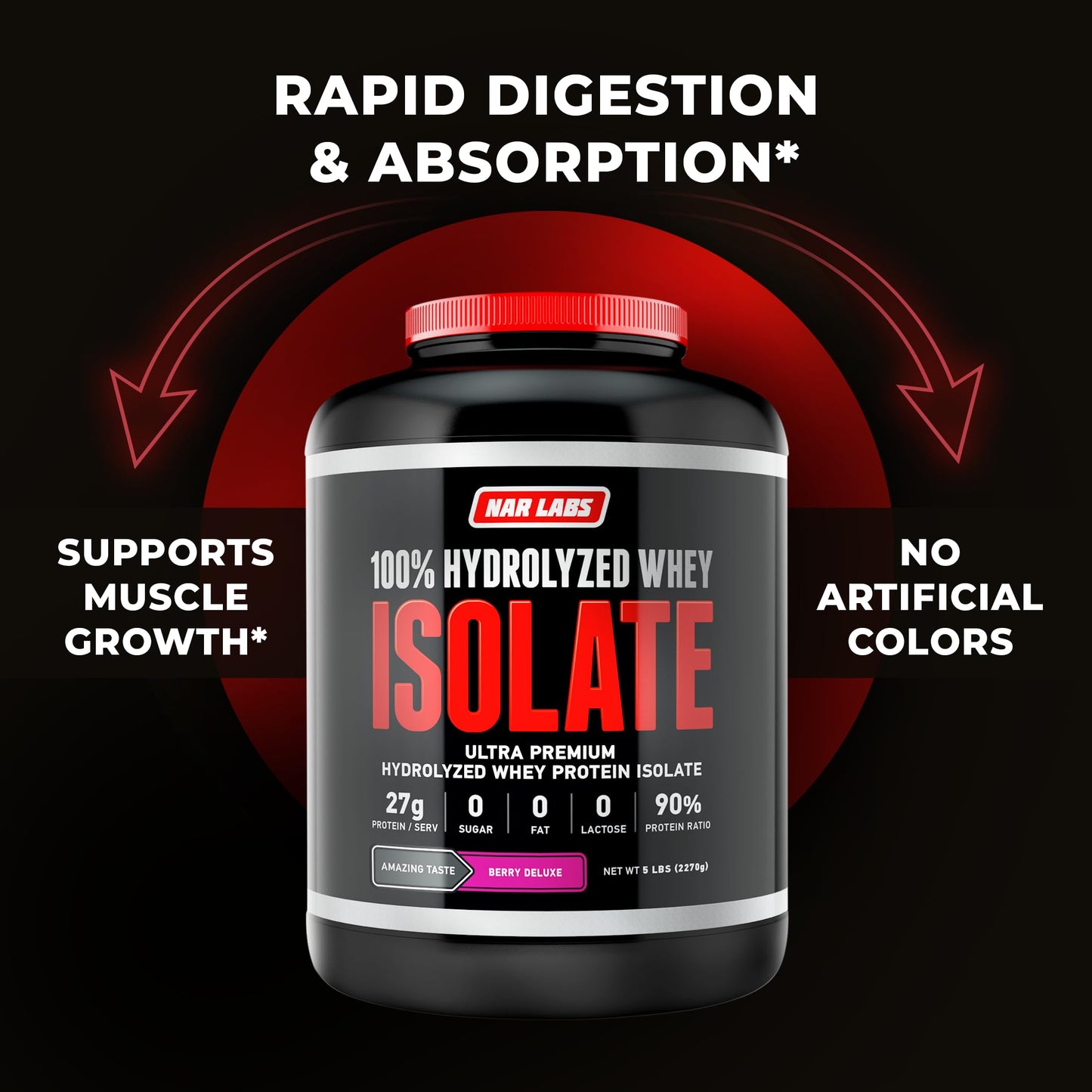 NAR LABS Hydrolyzed Whey Protein Isolate Powder (Berry Deluxe) 80 Servings
