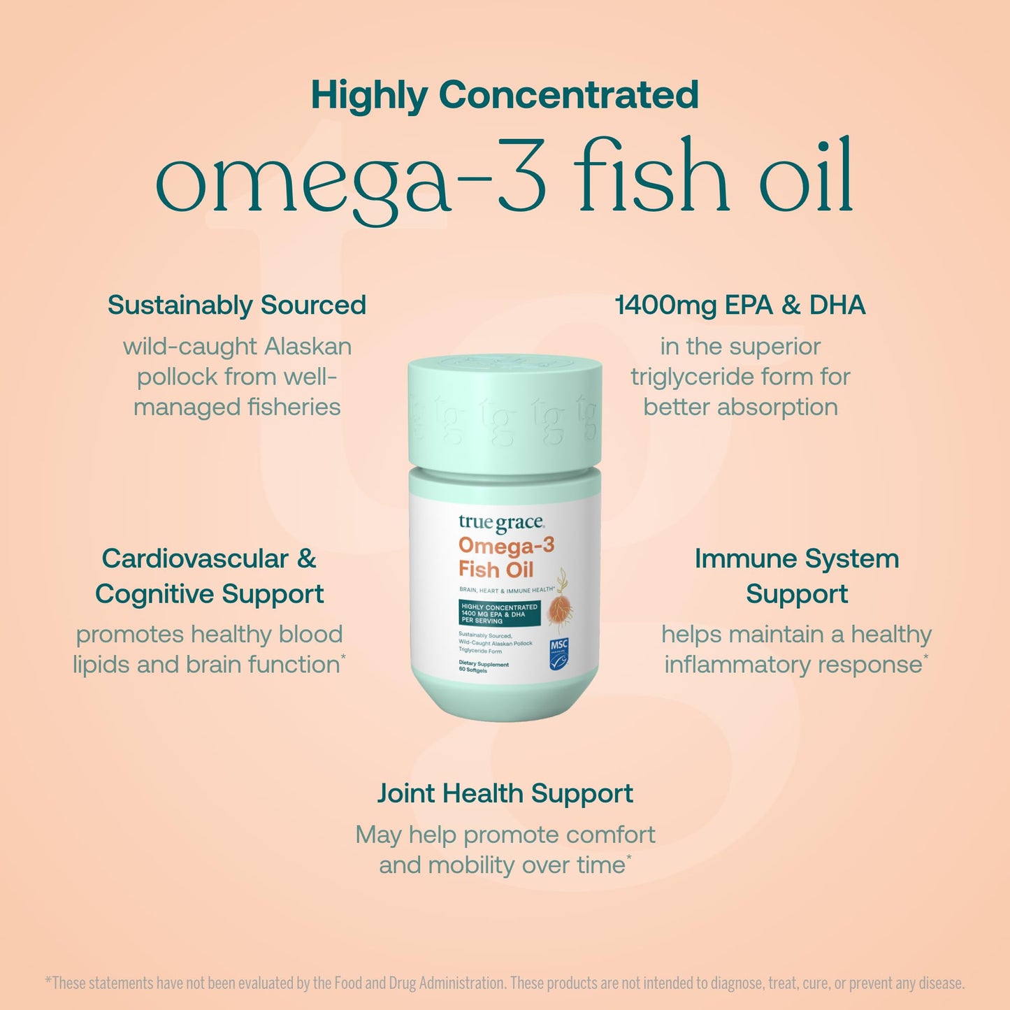 True Grace Omega-3 Fish Oil Softgels 60 Count