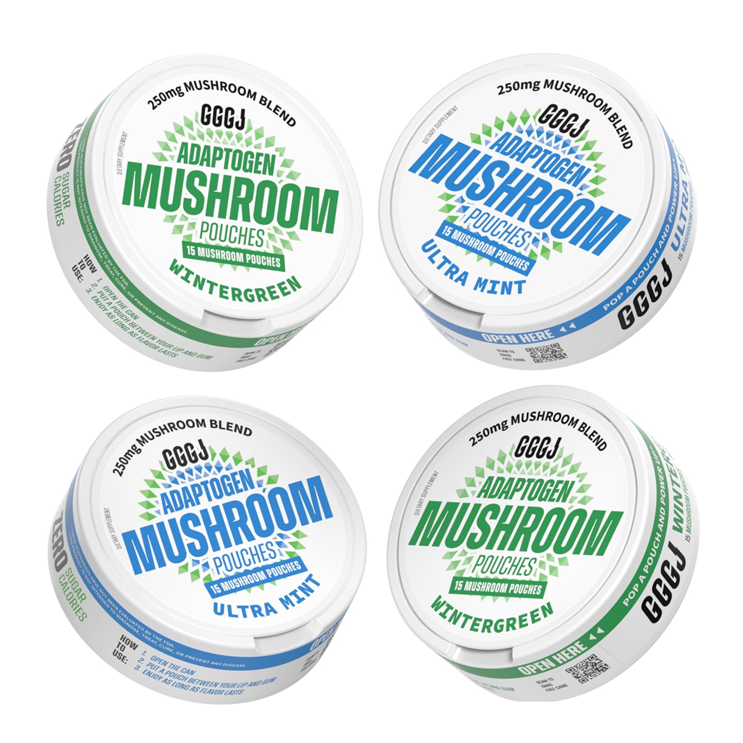 GGGJ Adaptogen Mushroom Nootropic Pouches Chewable 60 Count