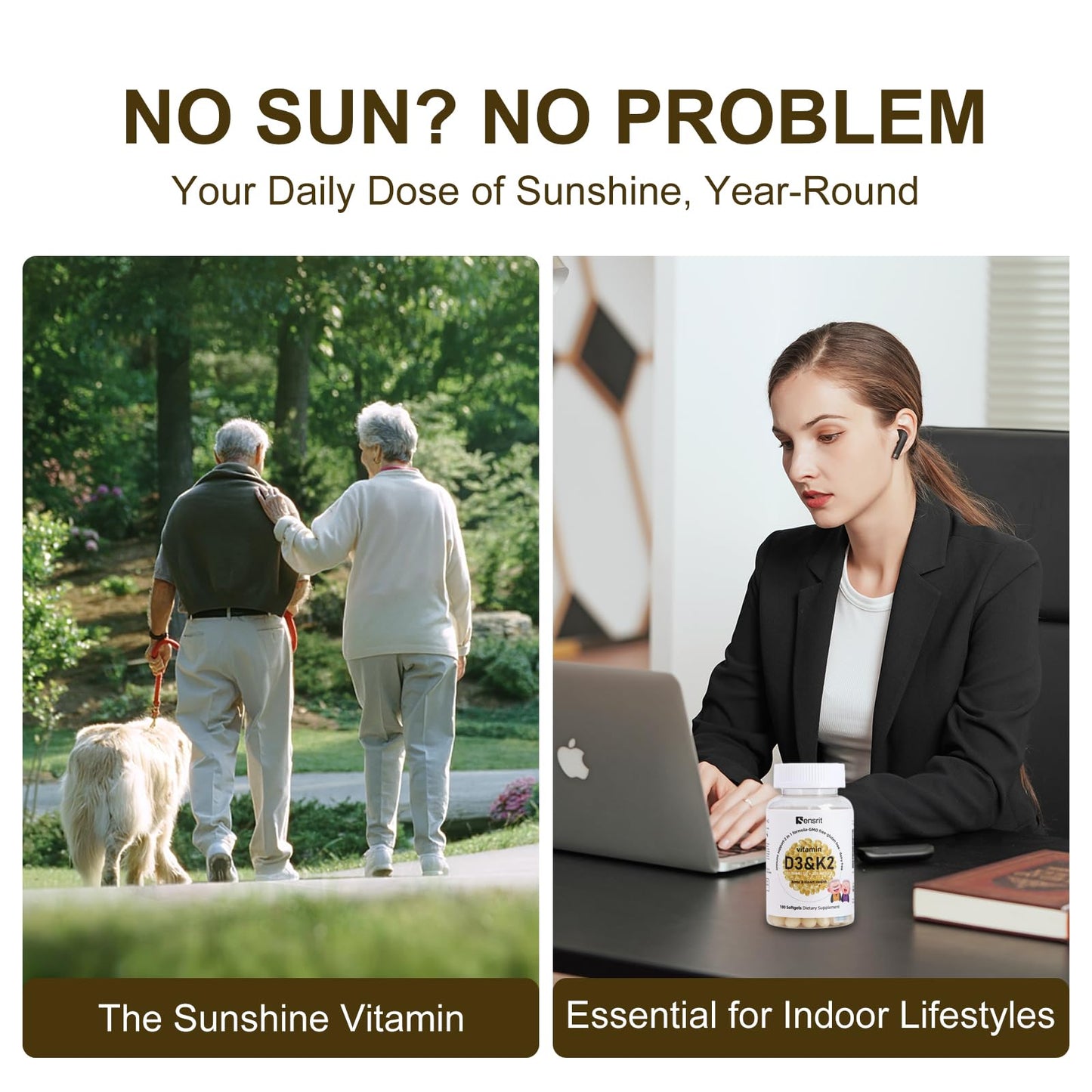 Sensrit Vitamin D3 K2 Supplement Softgels 180