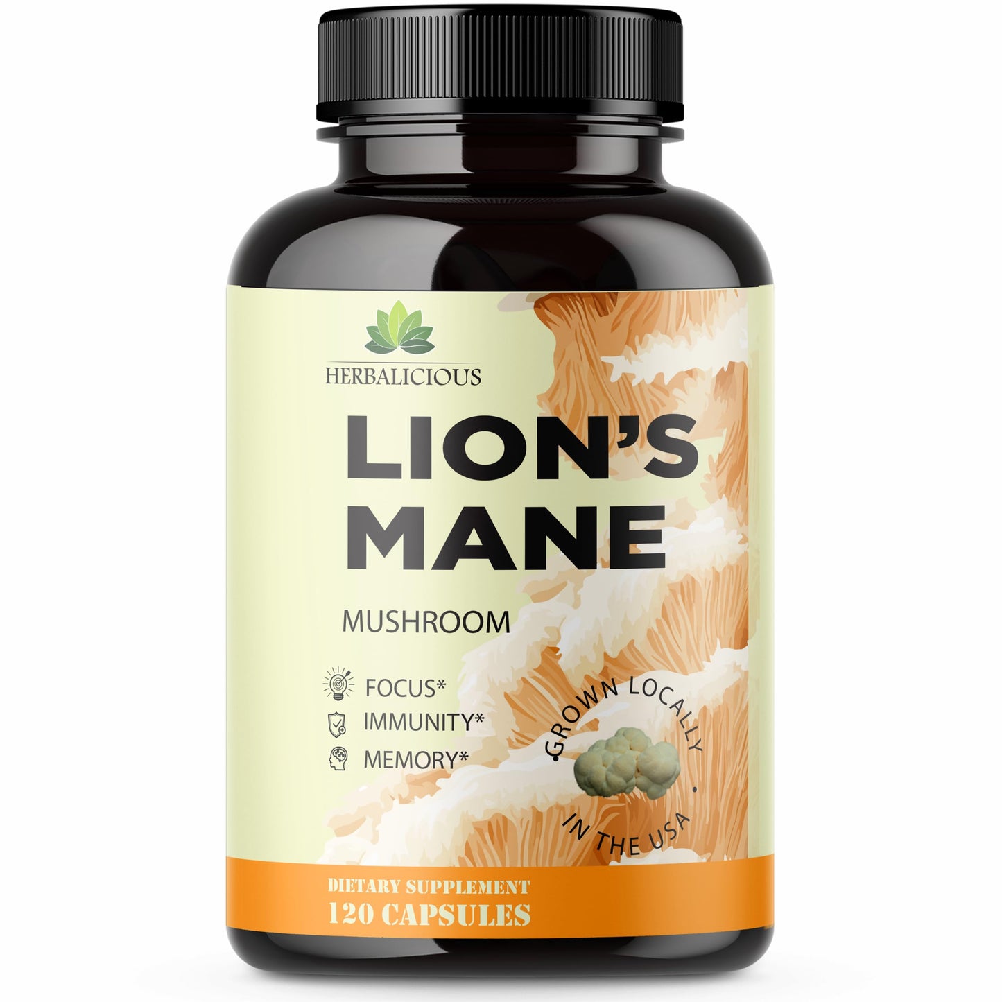 HERBALICIOUS Lion’s Mane Supplement Capsules, 120 Capsules