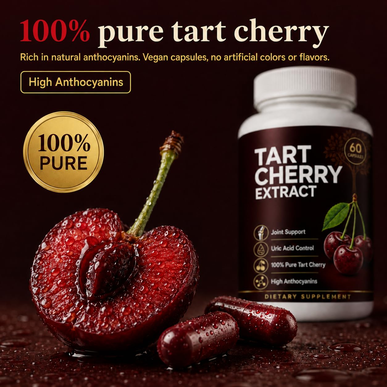UBOMOPI Tart Cherry Extract Cold Pressed Capsule 60 Count
