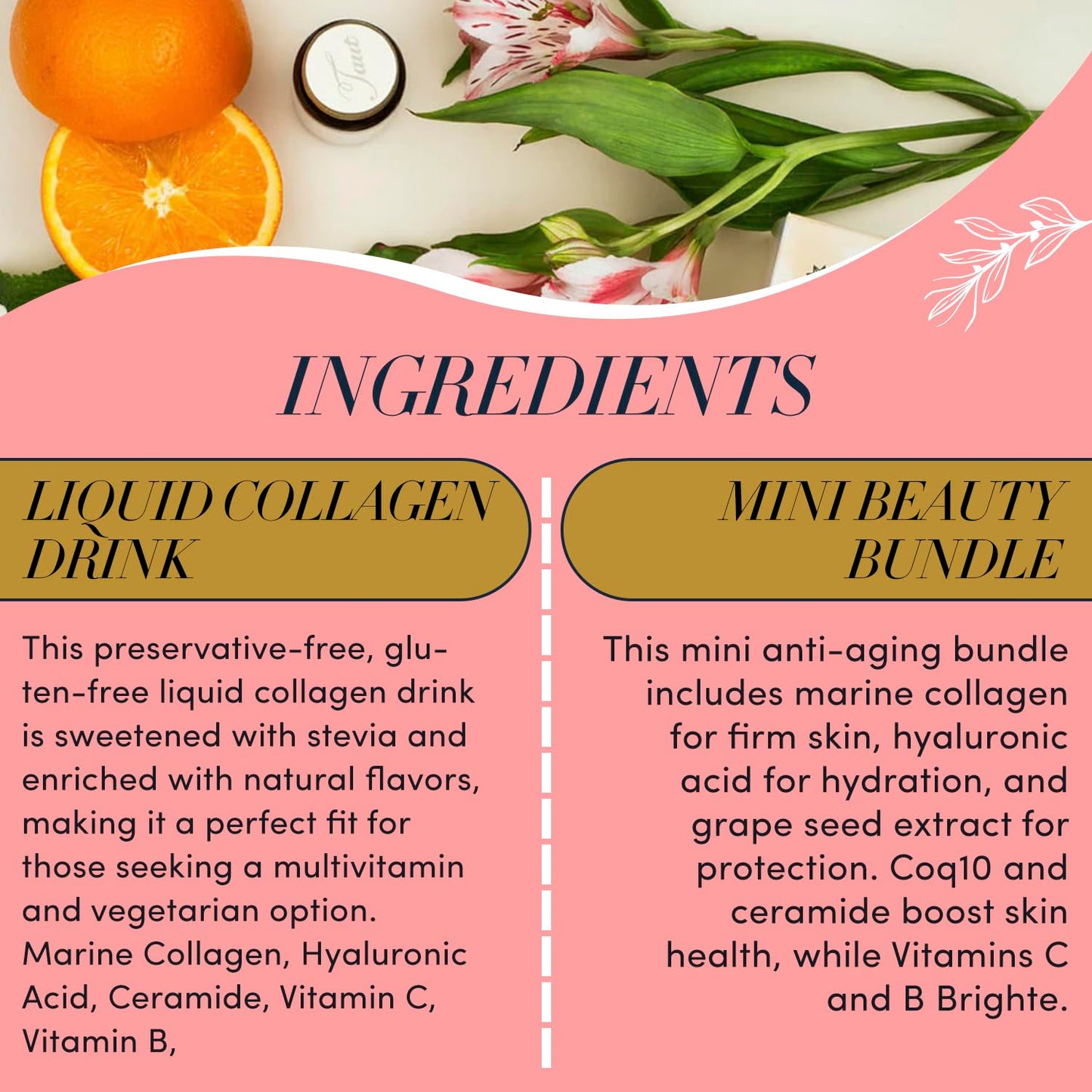 TAUT Marine Collagen Drink 13,000mg Anti-Aging Formula with Collagen Face Mask and 3 Powder Sachets, 1 Bundle