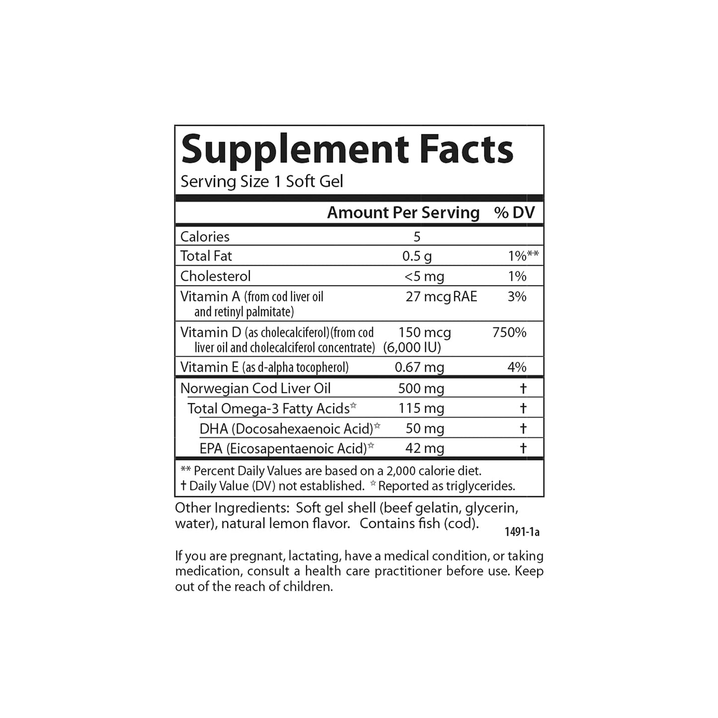 Carlson Solar D Gems Vitamin D3 and Omega-3 Softgels, 120 Count