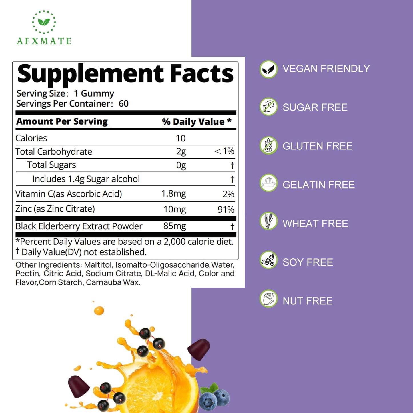 AFXMATE Sambucus Elderberry Gummies with Zinc and Vitamin C, 120 Gummies