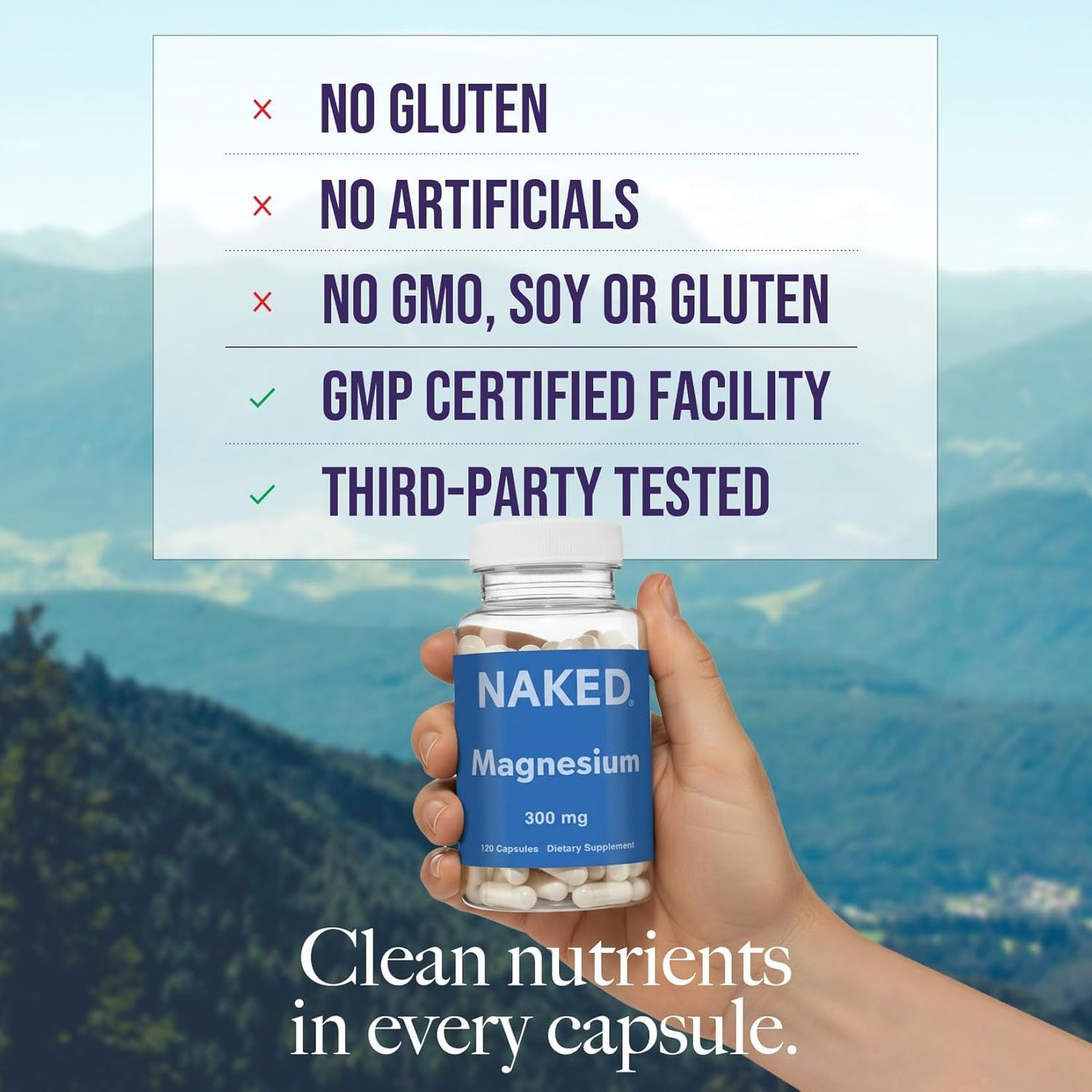 NAKED Magnesium Glycinate Complex Capsules, 300mg Magnesium, 120 Count