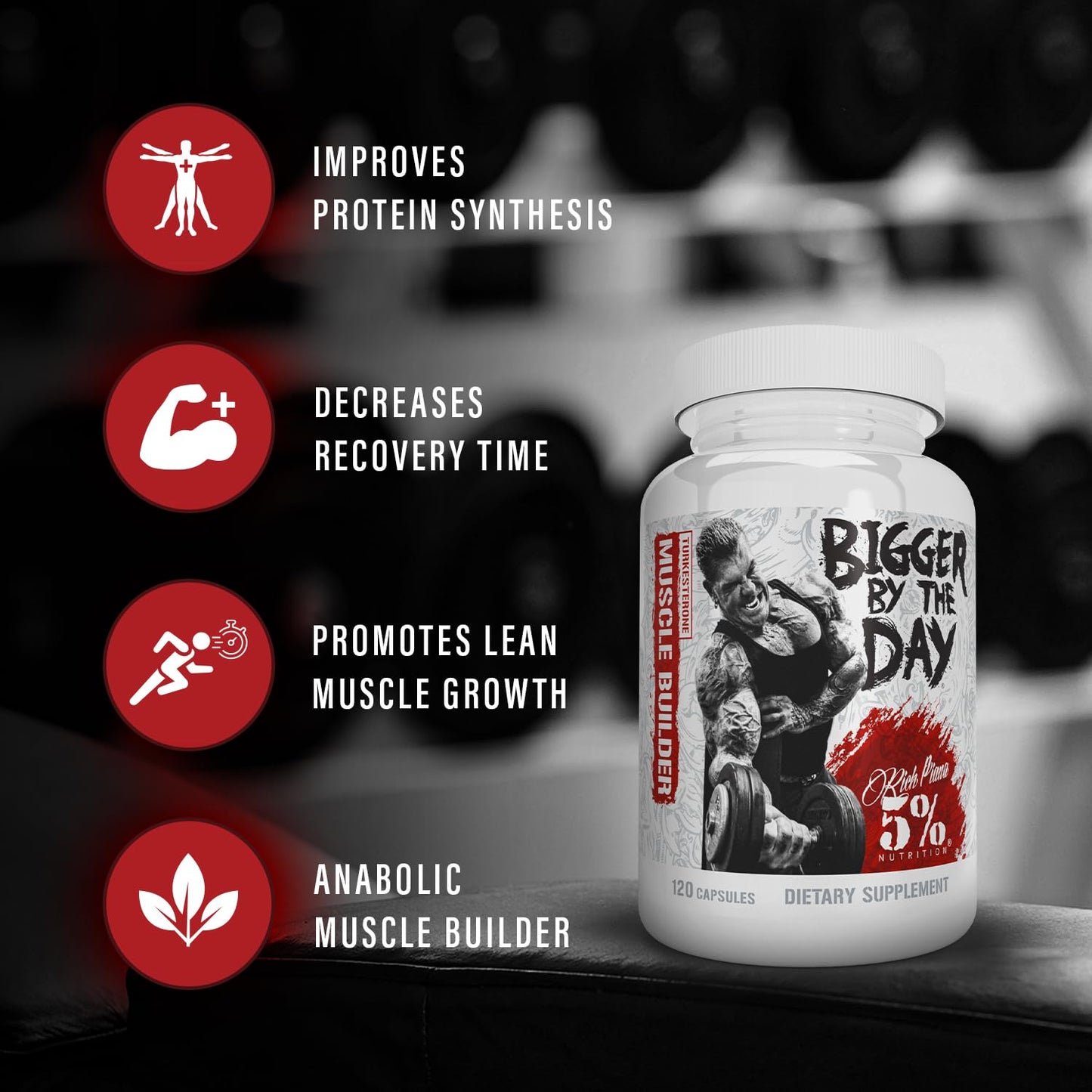 5% Nutrition Rich Piana BiggerByTheDay Anabolic Muscle Builder, Hardcore Mass Gainer Capsules, 120