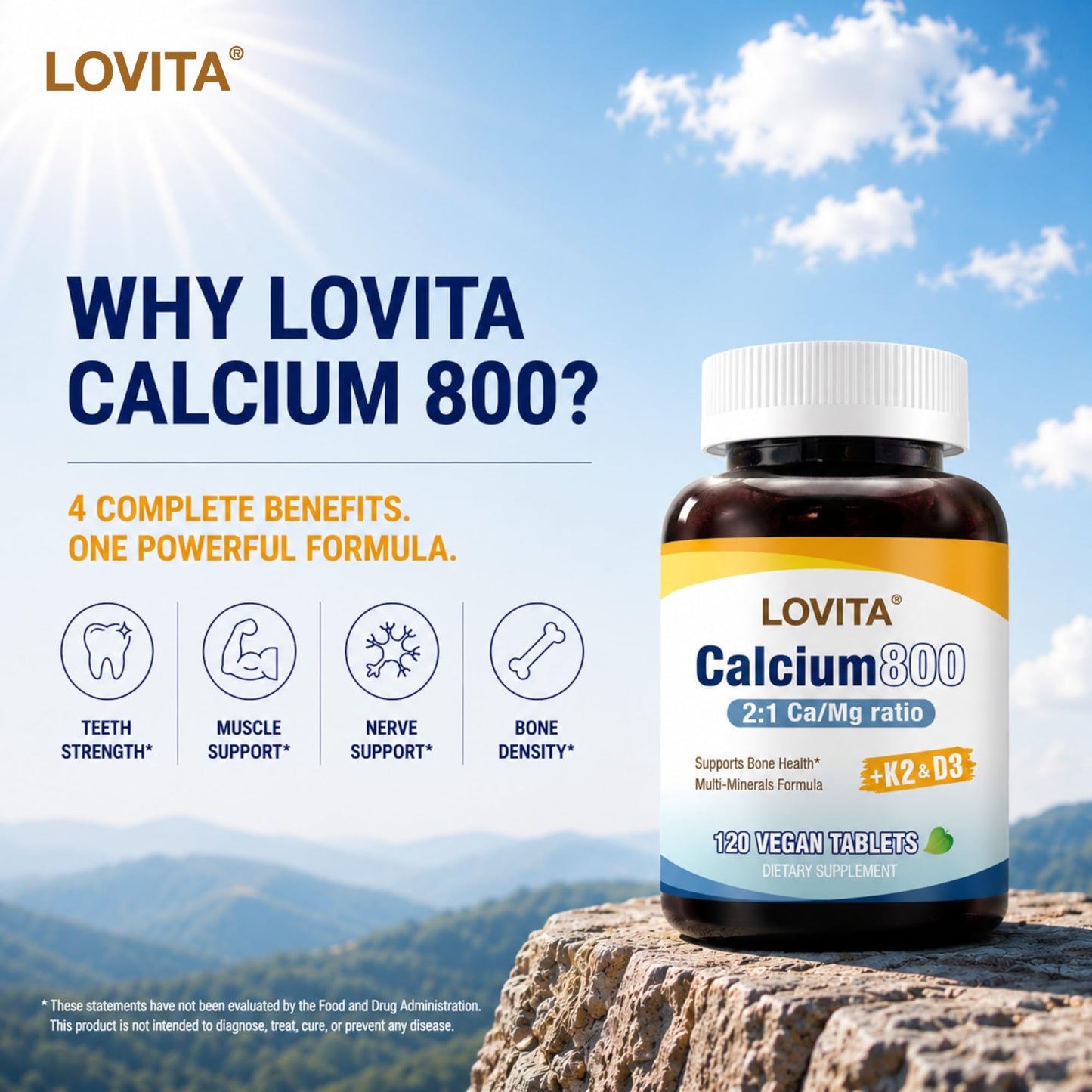 LOVITA Calcium Citrate 800 mg, D3, K2 & Magnesium Tablet, 360 Tablets