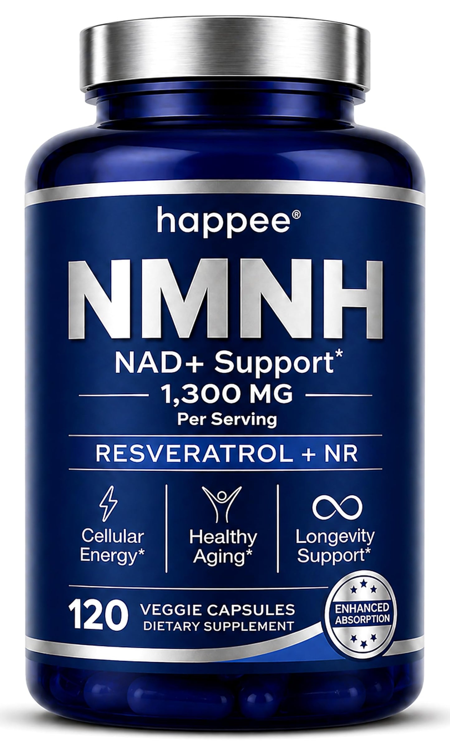 Happee NMNH Supplement 1300mg NAD+ Booster (NMN Alternative) Capsule, 120