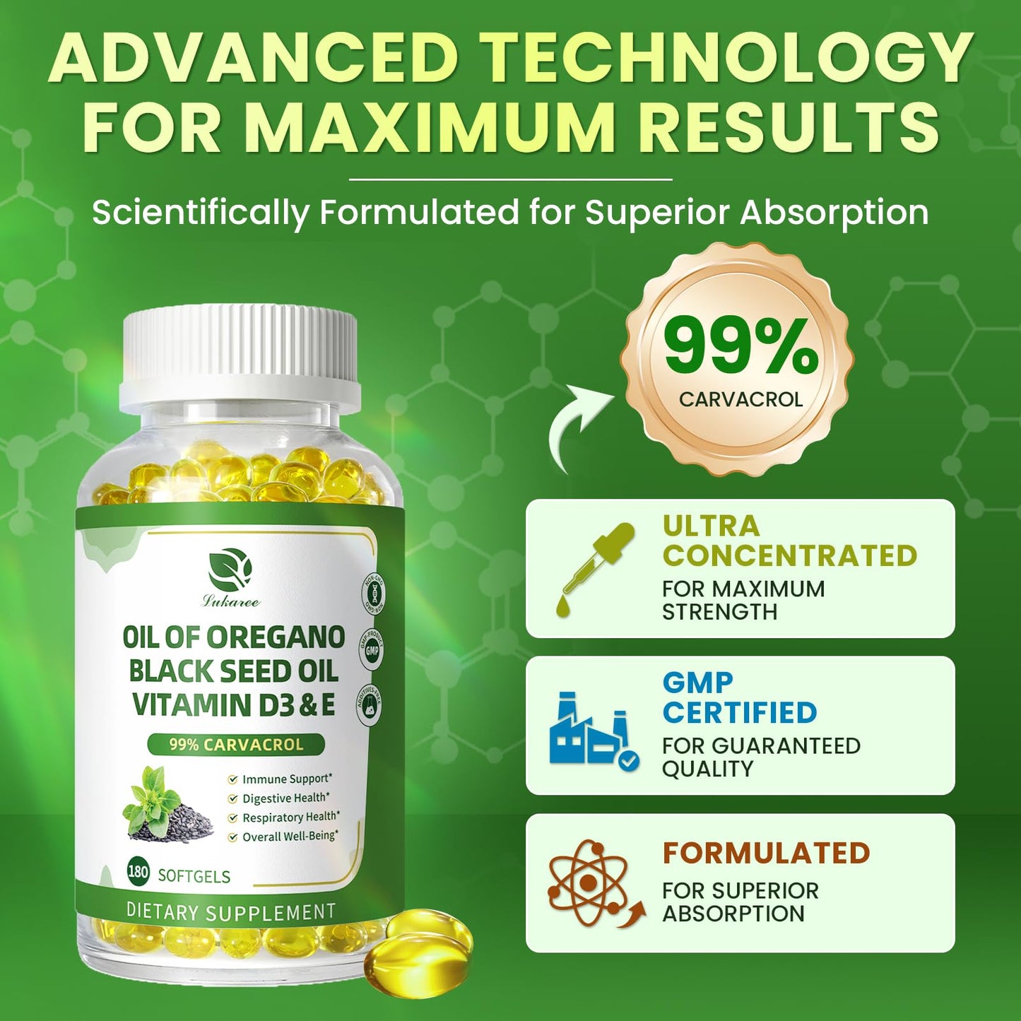 Lukaree Organic Oregano Oil Softgels, 360 Count