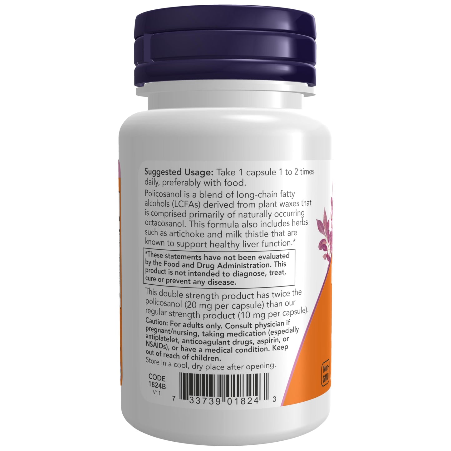 NOW Foods Policosanol 20 mg, Double Strength, Blend of Long-Chain Fatty Alcohols Derived from Sugar Cane, 90 Capsules