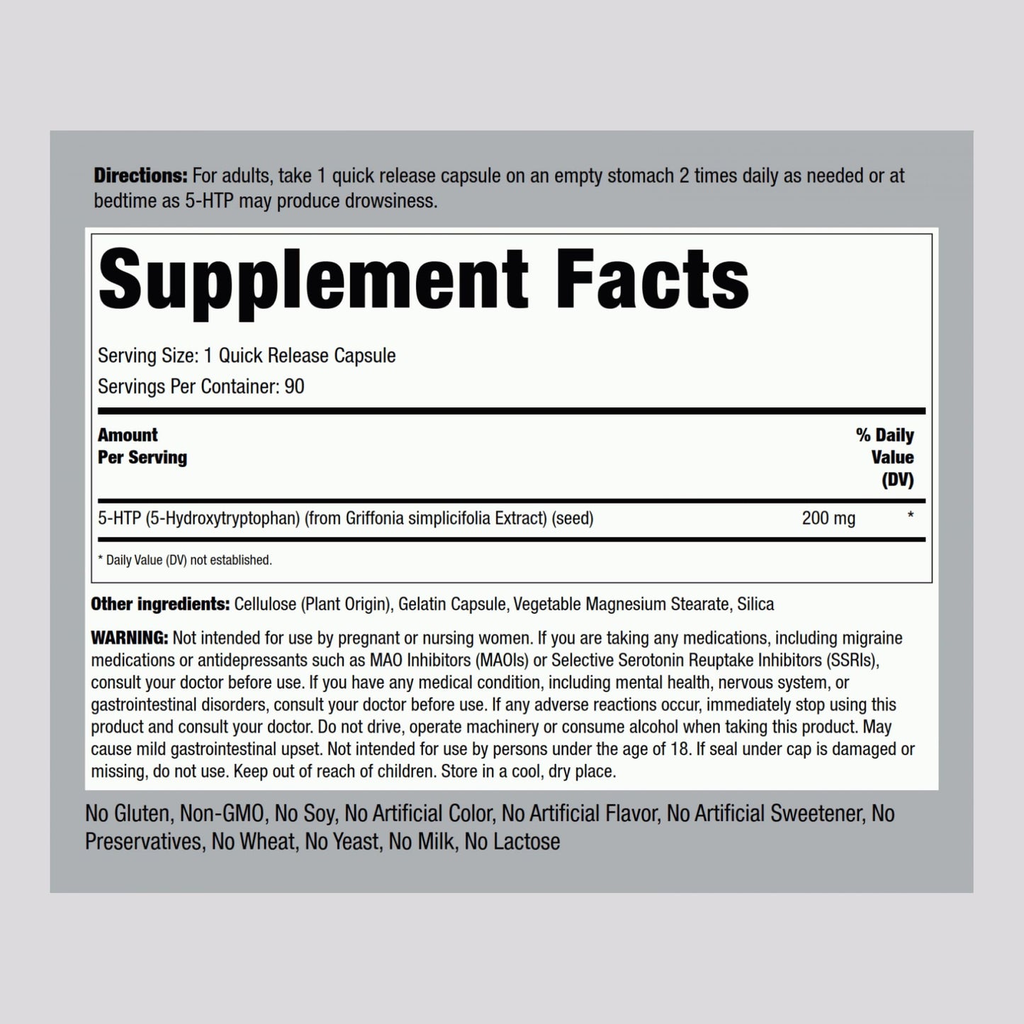 Piping Rock 5-HTP Supplement 200 mg Capsules, 90 Count