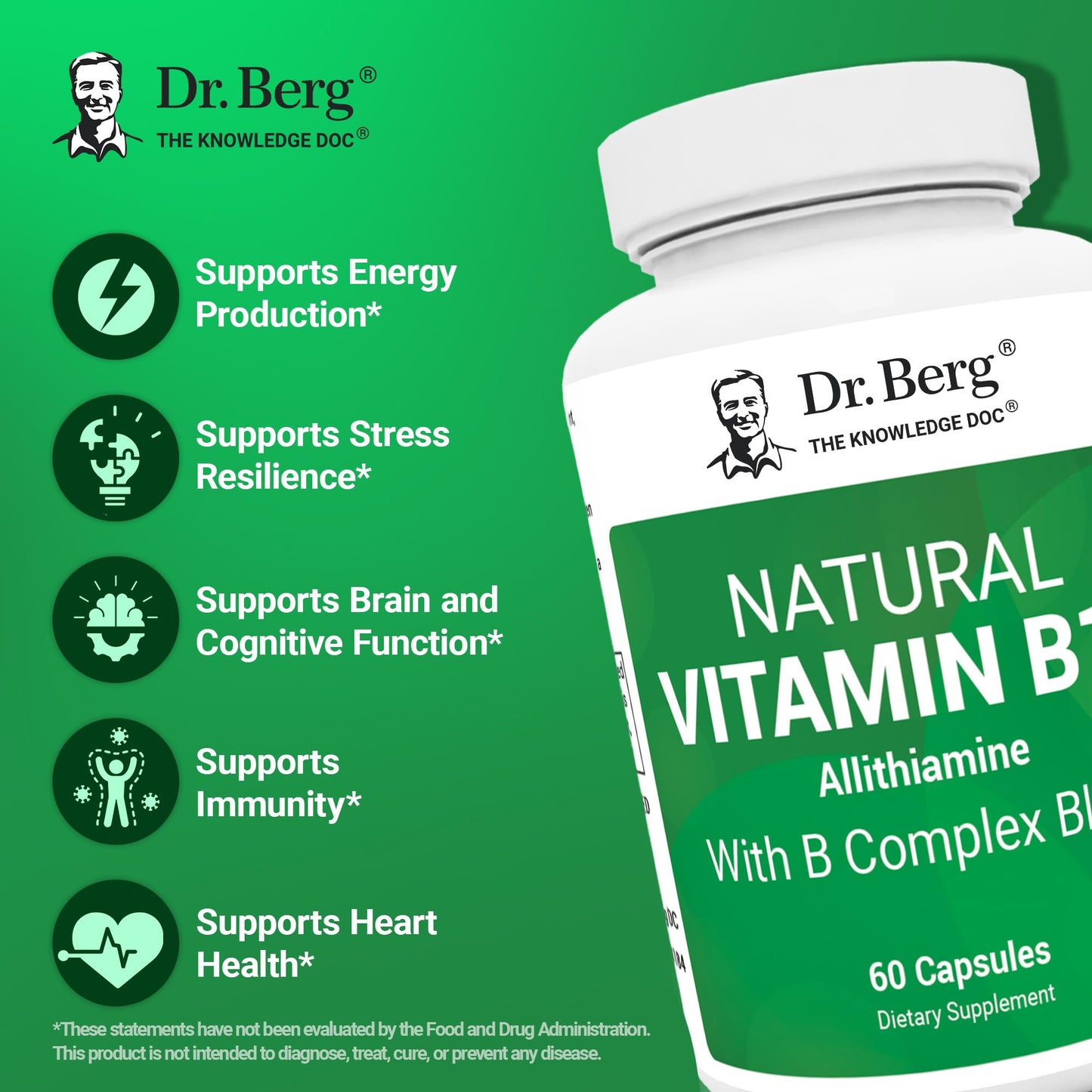 Dr. Berg Nutritionals Vitamin B1 B6 B12 Complex Allithiamine 60 Capsules