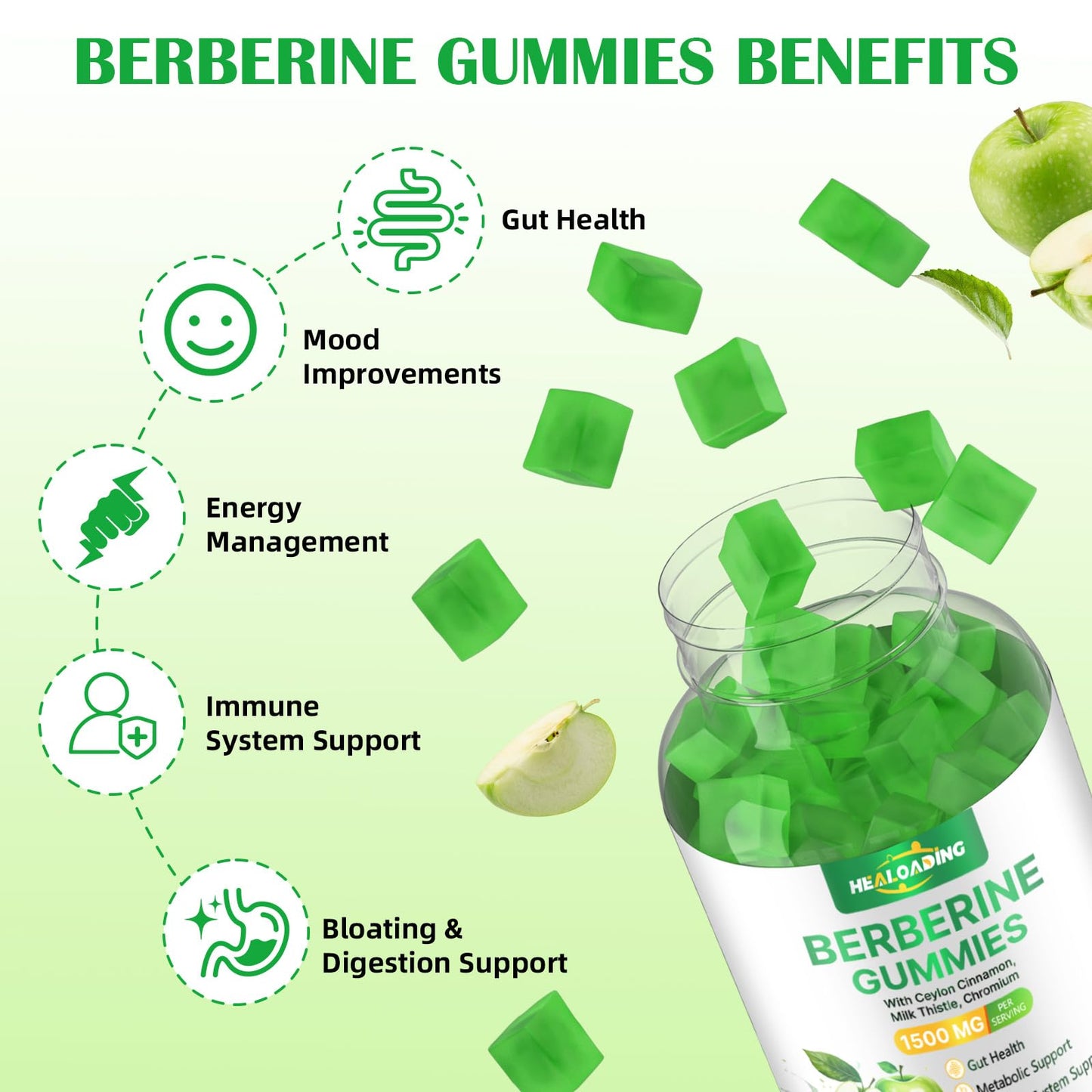 HEALOADING Berberine Gummies with Ceylon Cinnamon, 60 Gummies