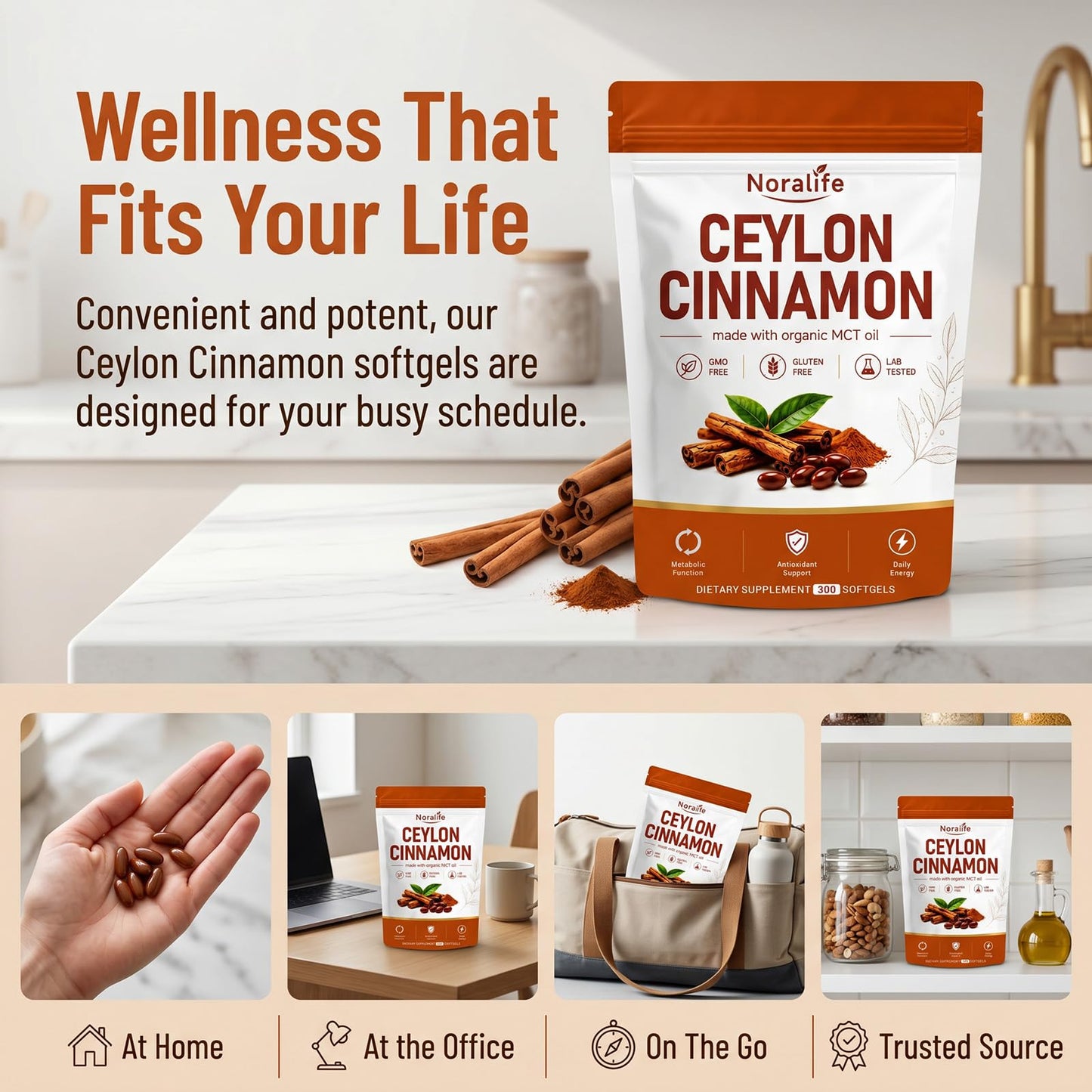TVBZPN Noralife Ceylon Cinnamon with MCT Oil Capsule, 300 Count