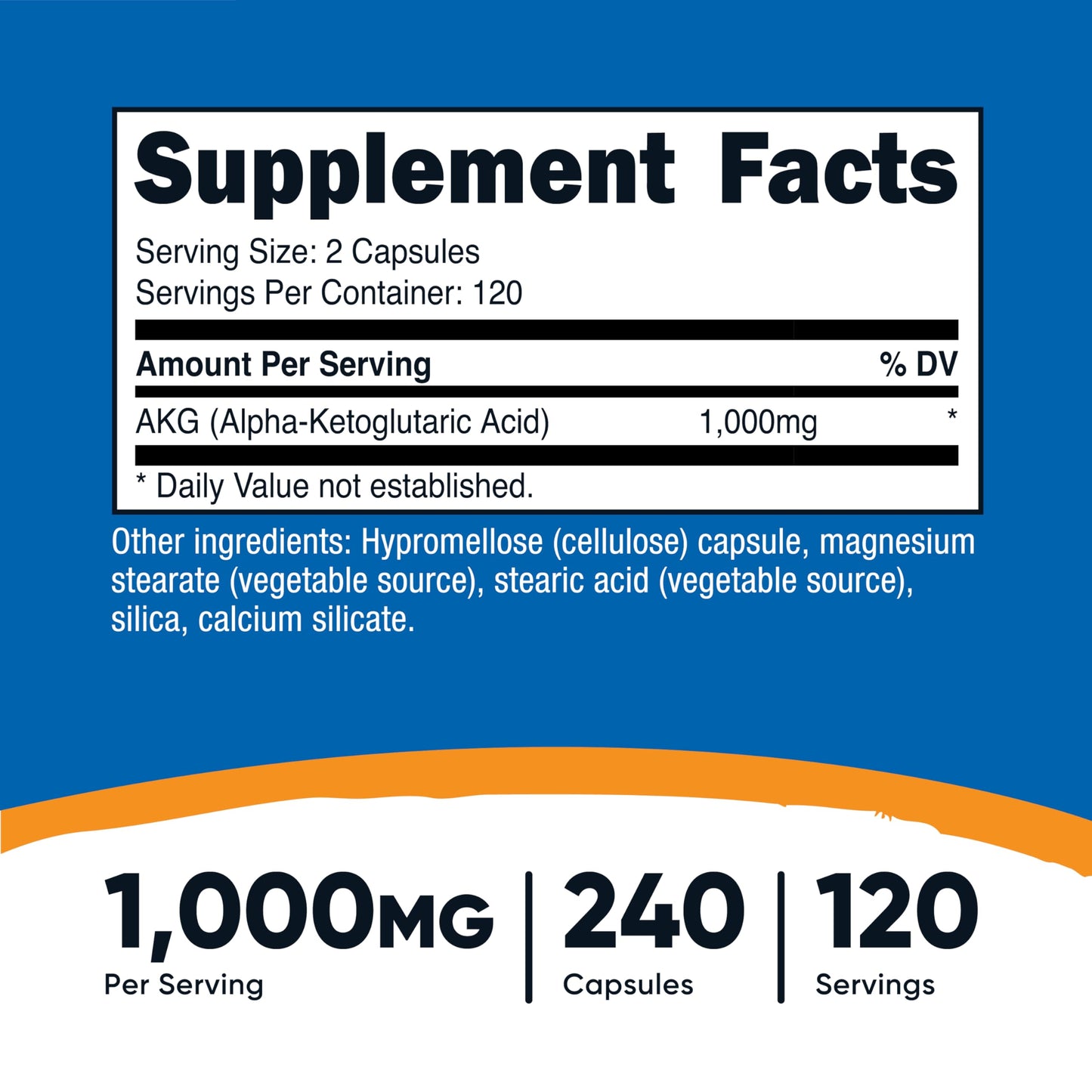 Nutricost AKG Alpha Ketoglutaric Acid Supplement 1,000mg 240 Capsules