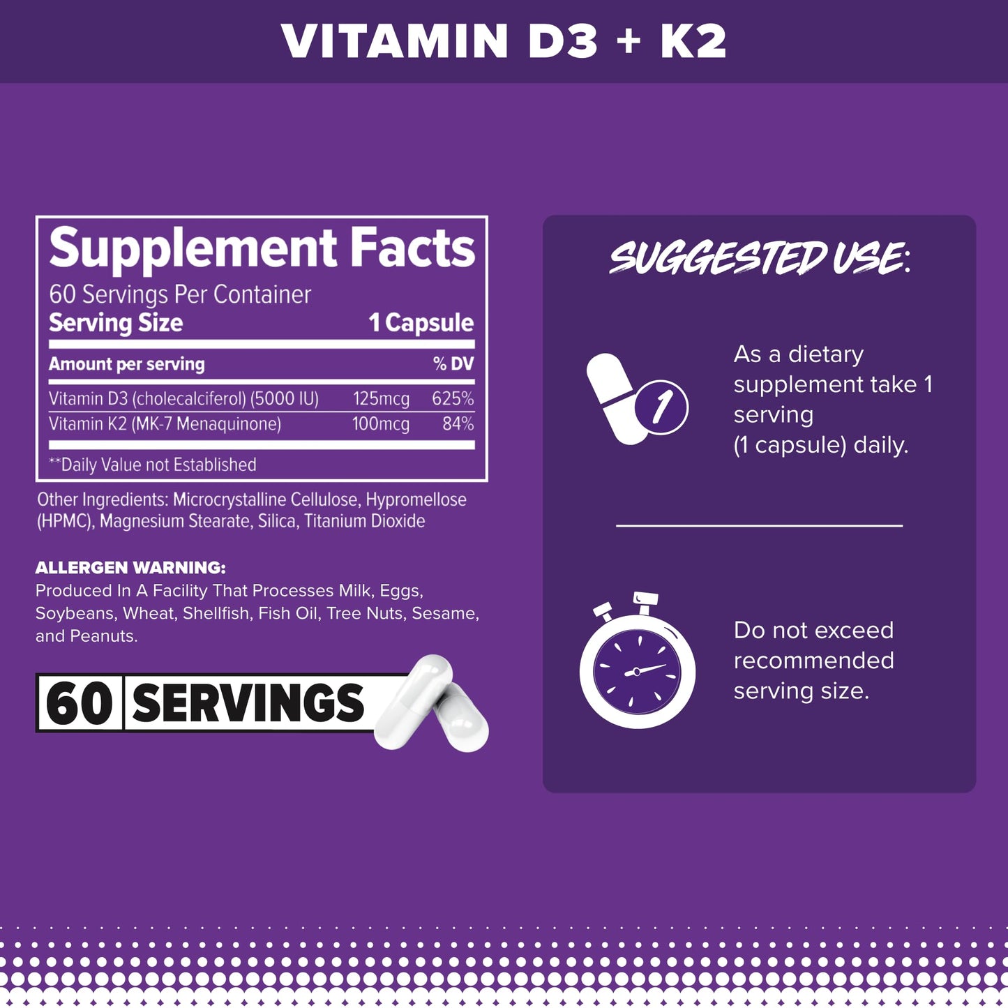 FINAFLEX Vitamin D3 + K2 - Supports Bone & Immune Health, 60 Capsules