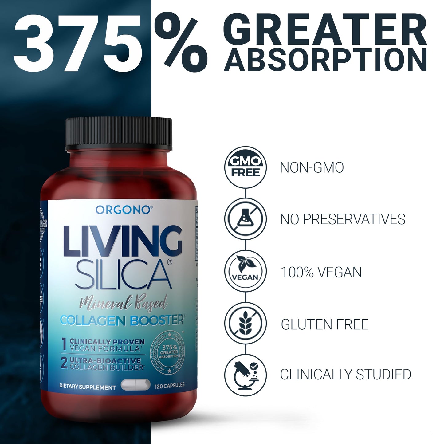 Living Silica ORGONO Mineral-Based Collagen Booster Capsules, 60 Capsules