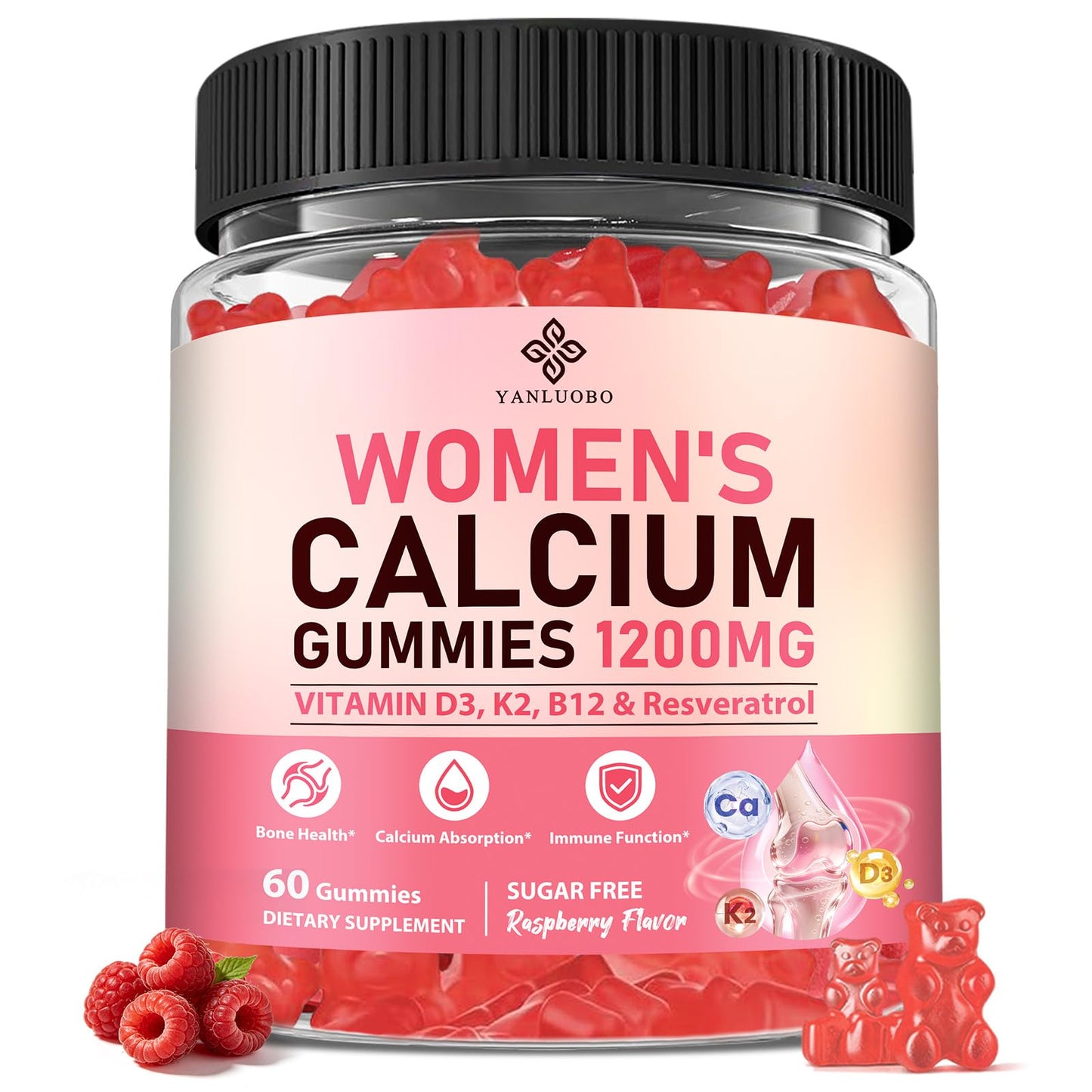 YANLUOBO Calcium Gummies for Women 60 Count
