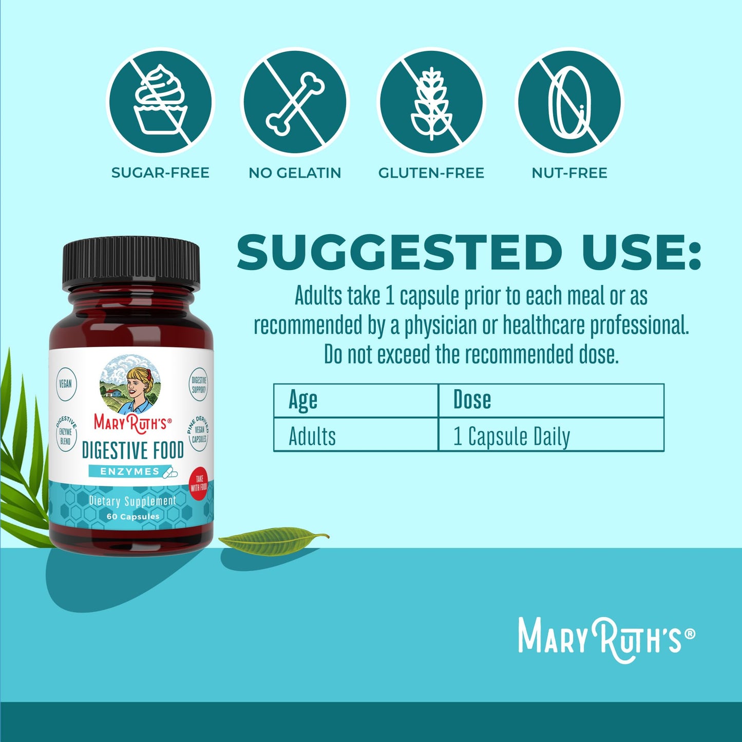MARYRUTH'S Digestive Food Enzymes for Digestive Support 60 Capsules